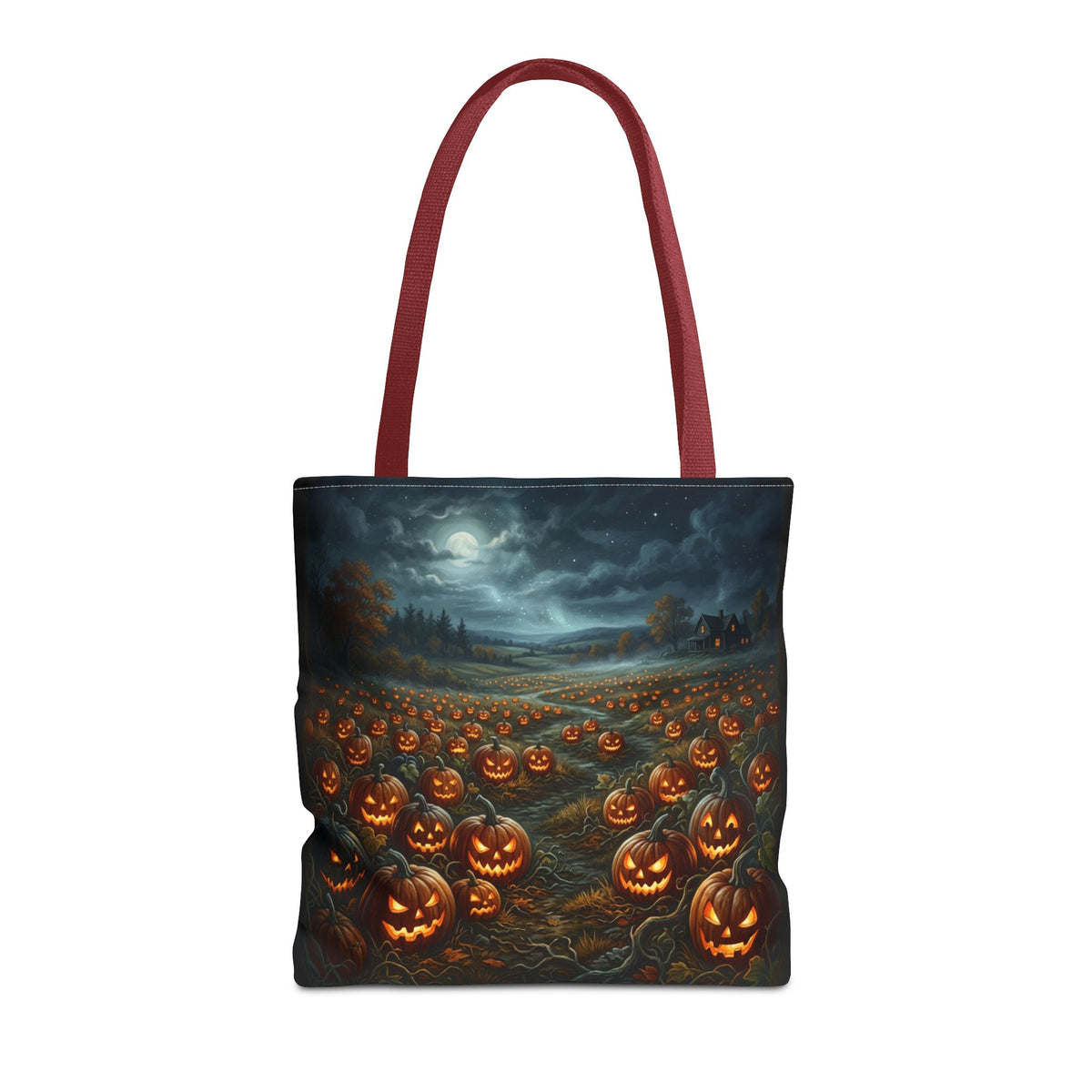 Halloween Pumpkin Field Tote Bag — Spooky Jack-O'-Lantern All-Over Print