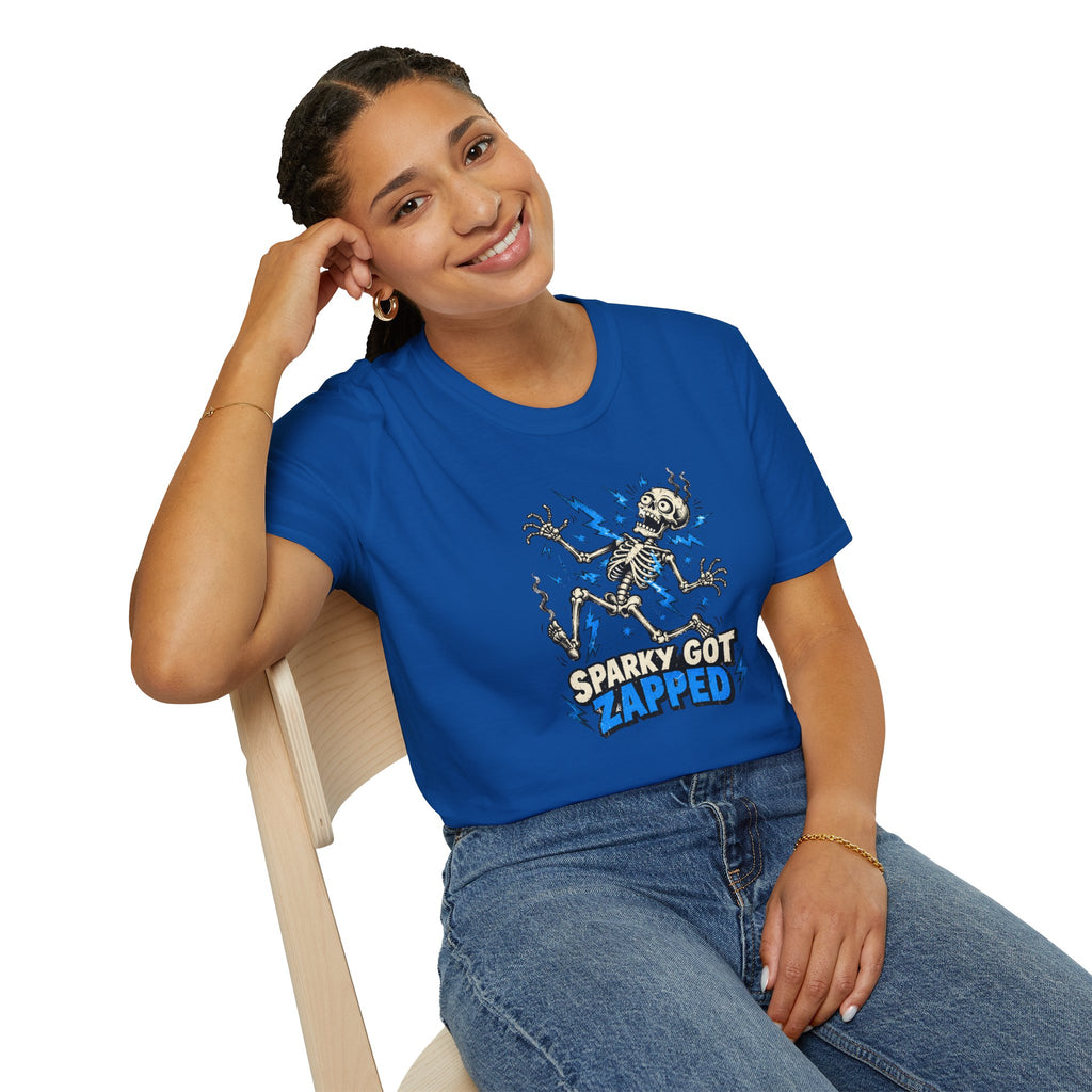 Sparky Got Zapped Skeleton Graphic T-Shirt