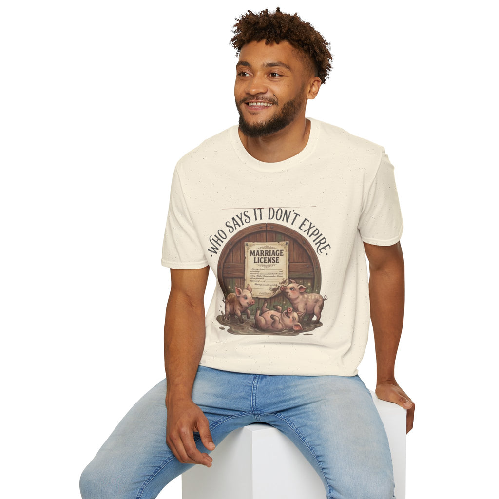 T-Shirt — "Who Says It Don't Expire" Vintage Marriage License Design