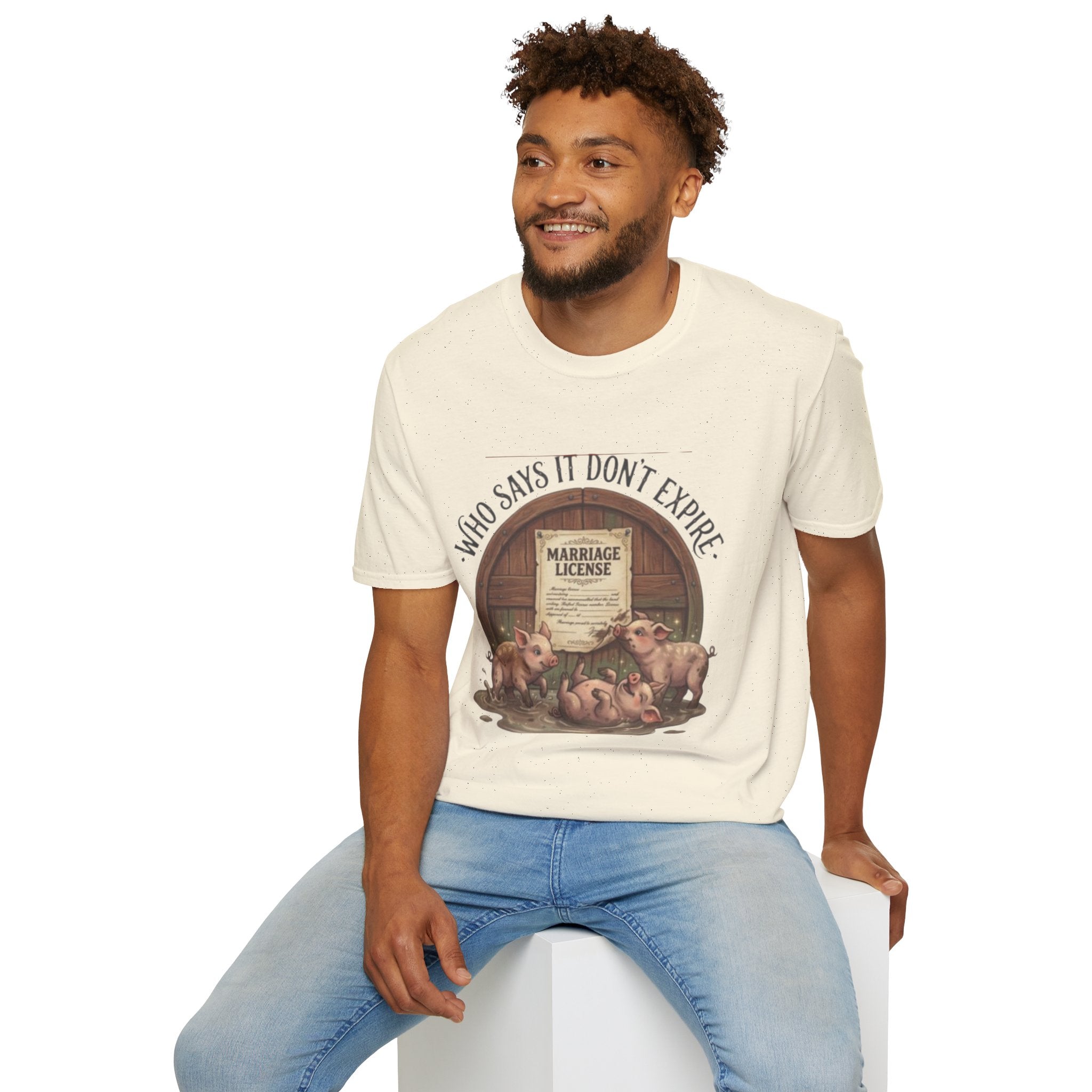 T-Shirt — "Who Says It Don't Expire" Vintage Marriage License Design
