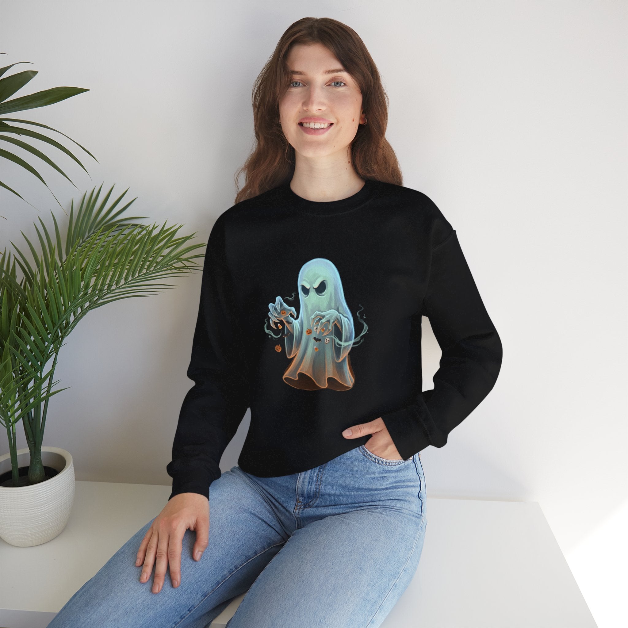 Grumpy Ghost Halloween Crewneck Sweatshirt