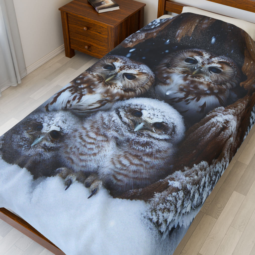 Velveteen Plush Blanket - Owls