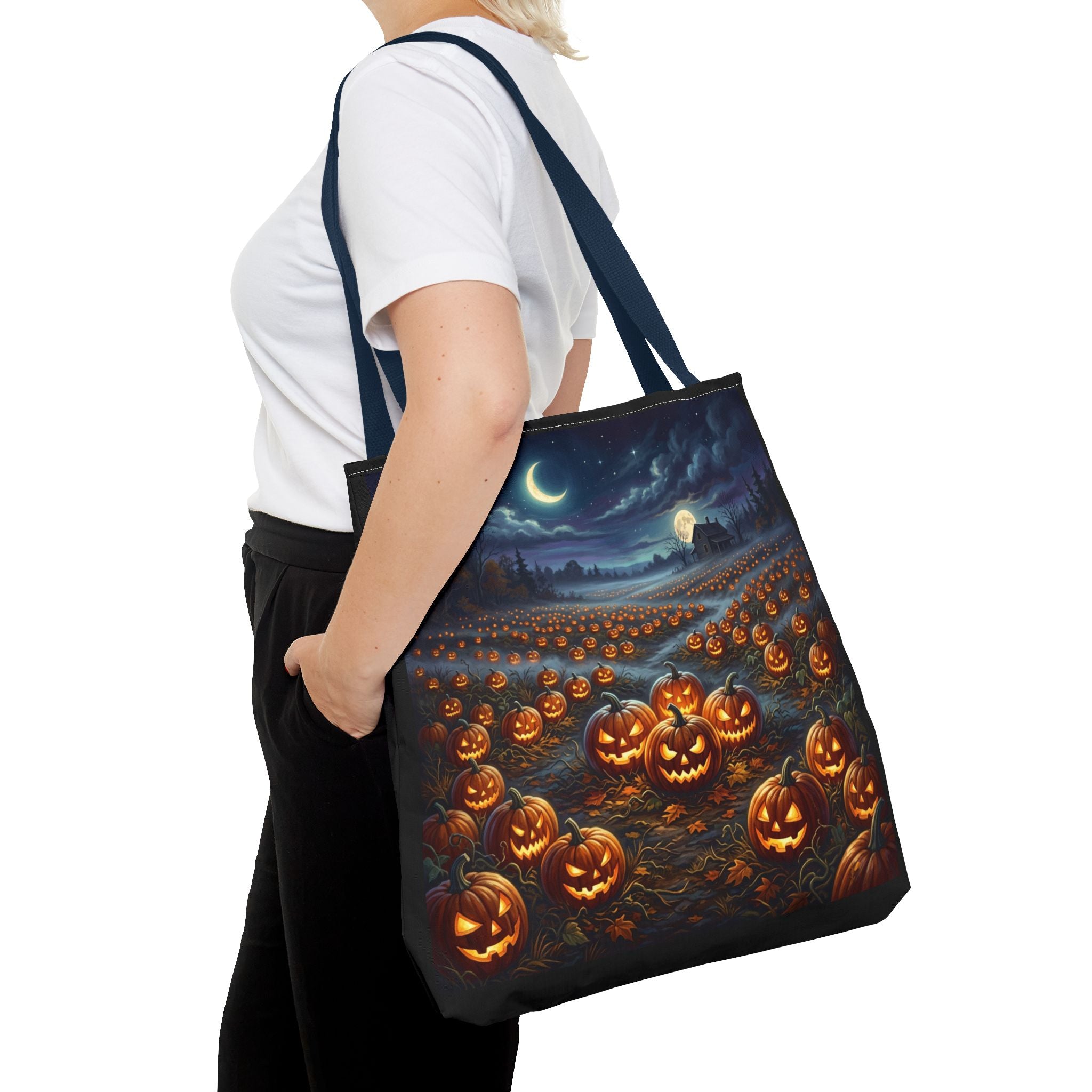 Halloween Pumpkin Patch Tote Bag — Spooky Night Jack-O'-Lantern Canvas Tote