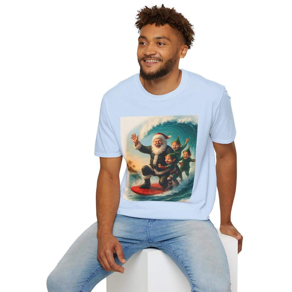 Santa Surfing T-Shirt — Retro Christmas Surfing Santa Tee