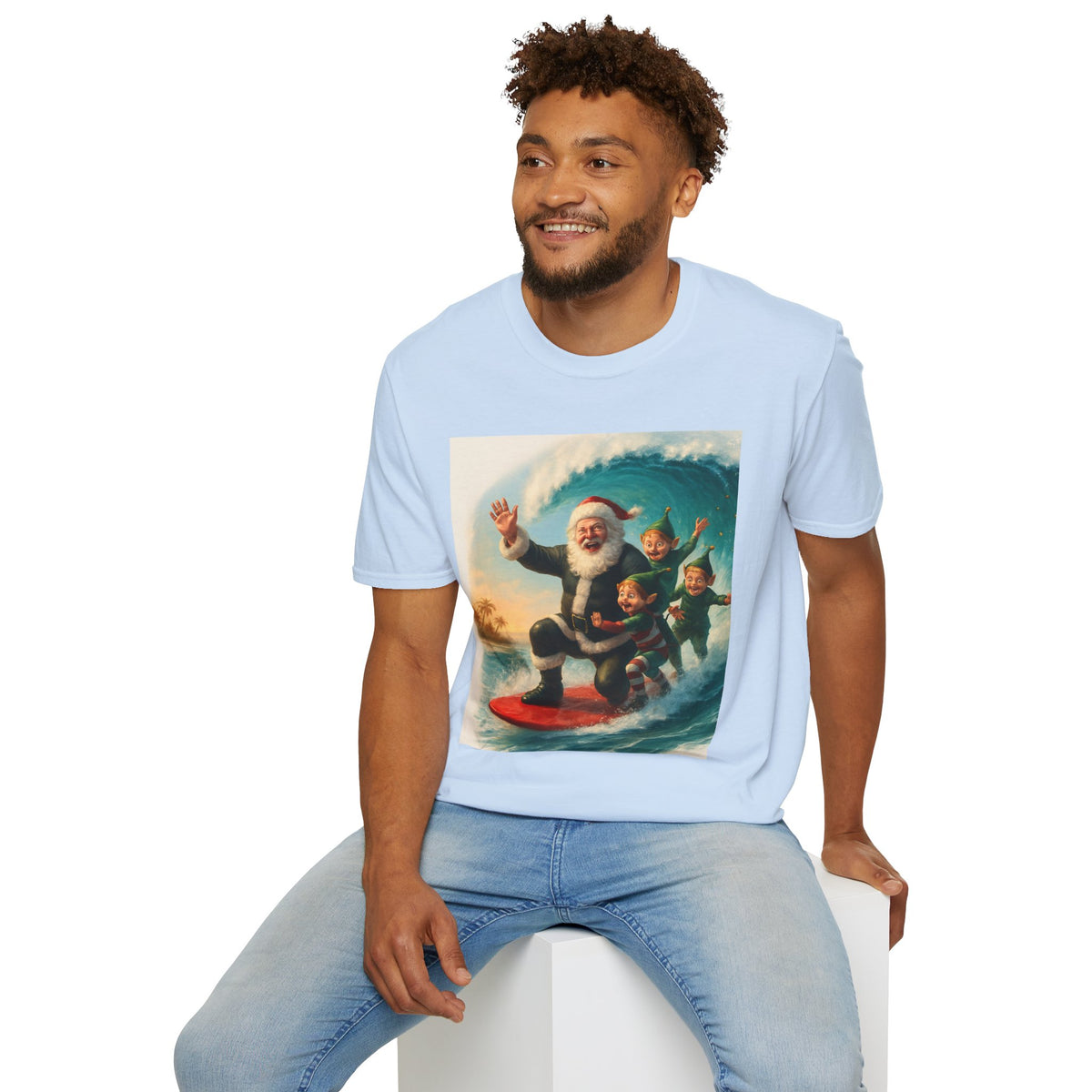 Santa Surfing T-Shirt — Retro Christmas Surfing Santa Tee