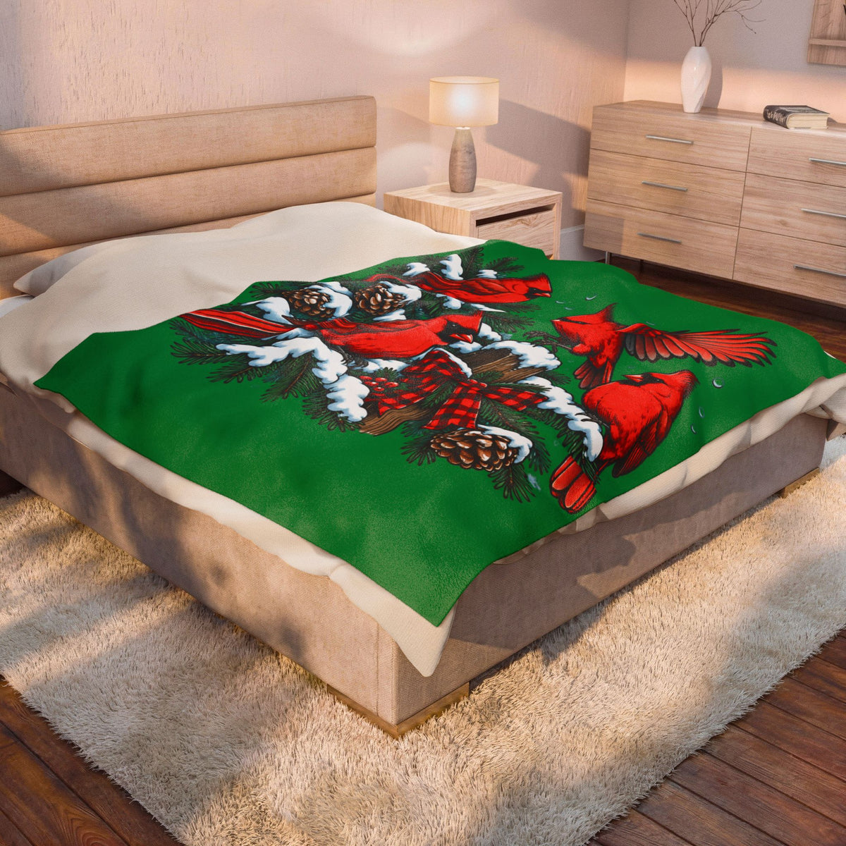 Christmas Cardinal Velveteen Plush Blanket