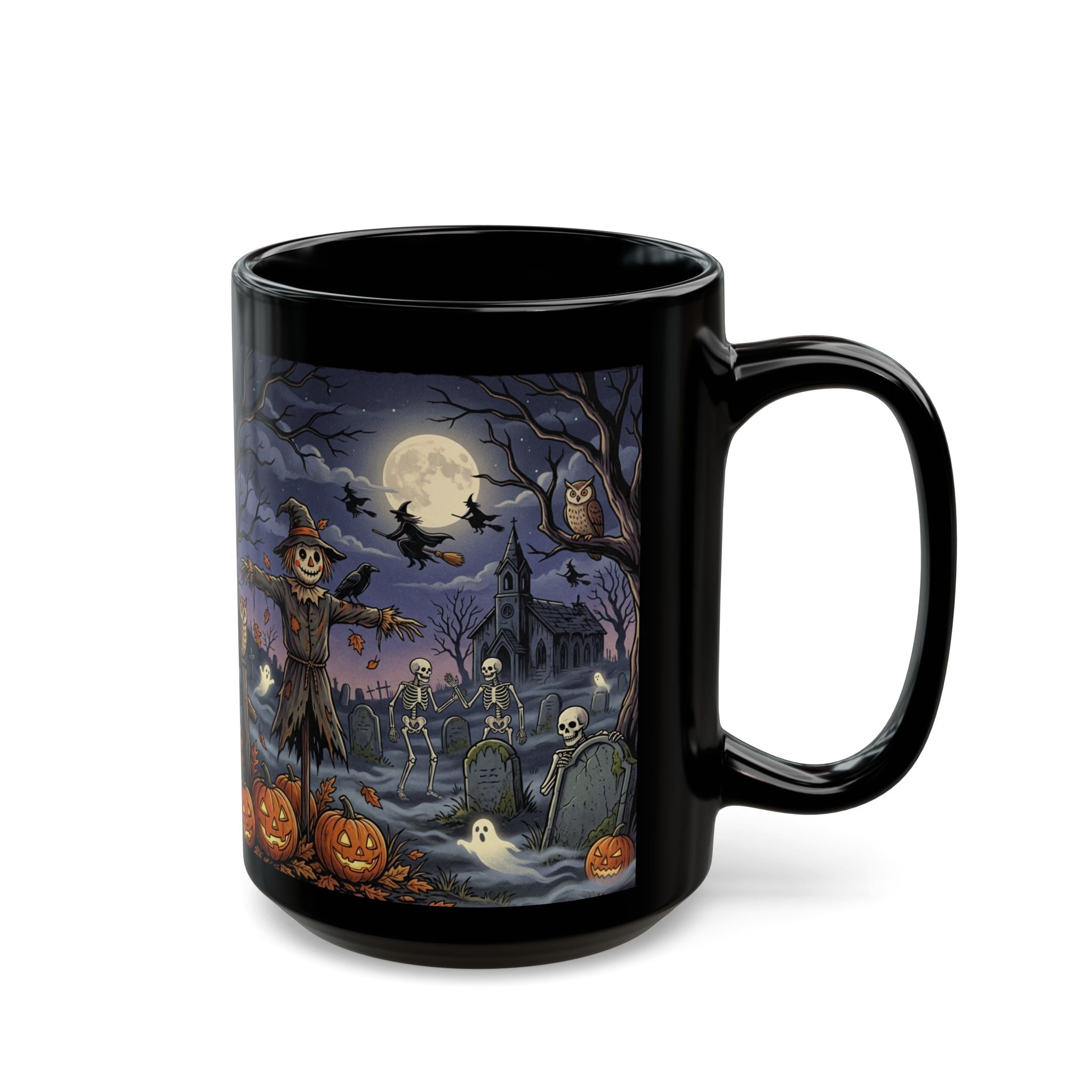 Halloween Haunted Night Mug — Spooky Pumpkin, Skeleton & Witch Coffee Cup (11oz/15oz)