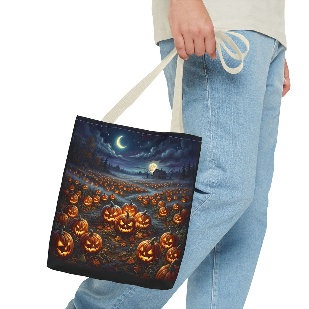 Halloween Pumpkin Patch Tote Bag — Spooky Night Jack-O'-Lantern Canvas Tote