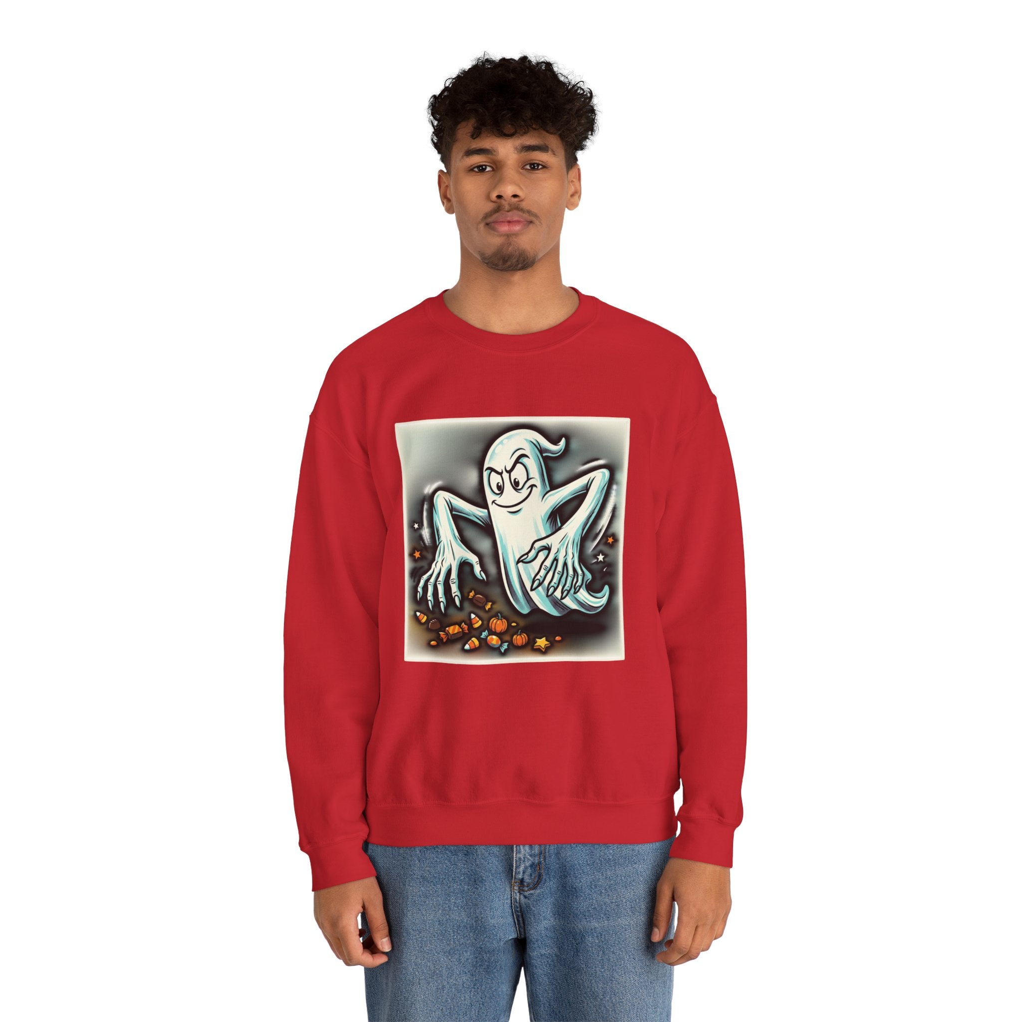 Candy Ghost Halloween Crewneck Sweatshirt — Retro Spooky Ghost with Candy Corn