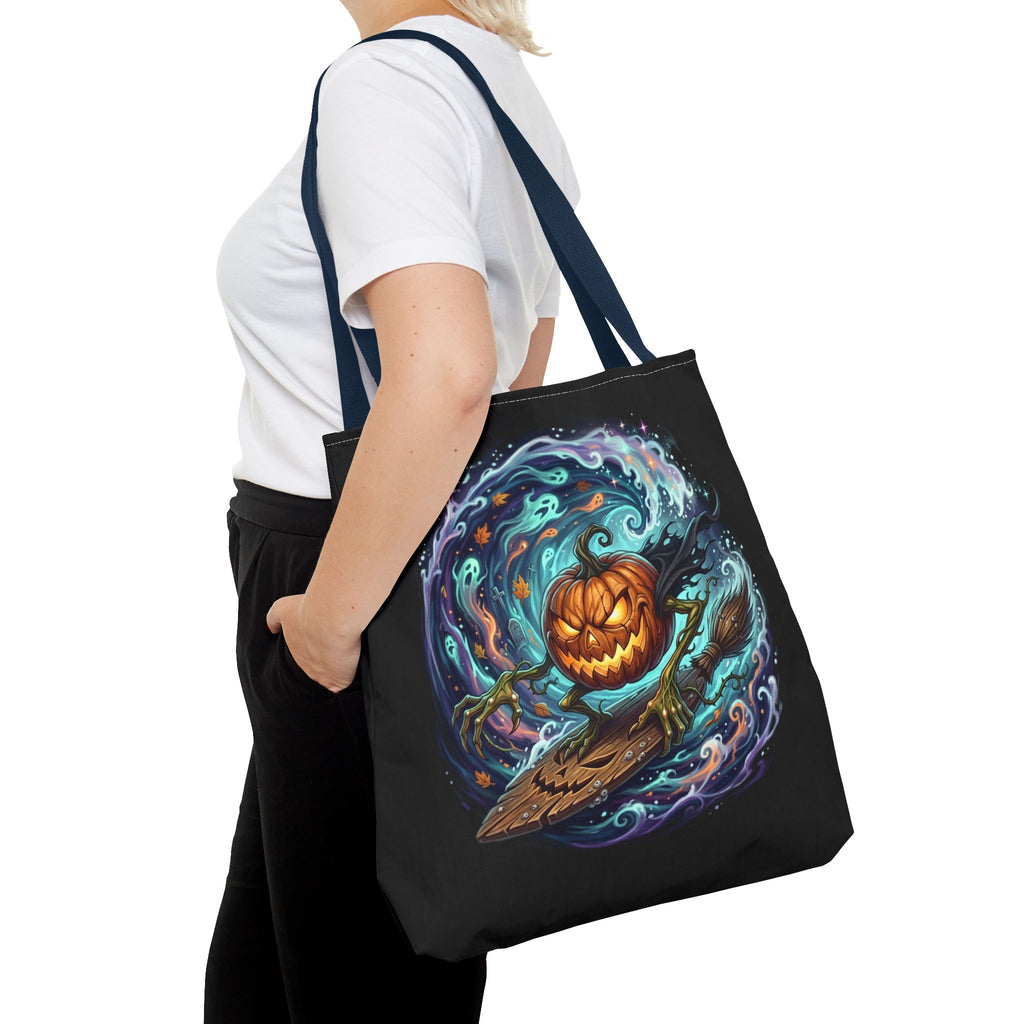 Halloween Surfing Pumpkin Tote Bag — Spooky Jack-o'-Lantern Beach Wave Tote