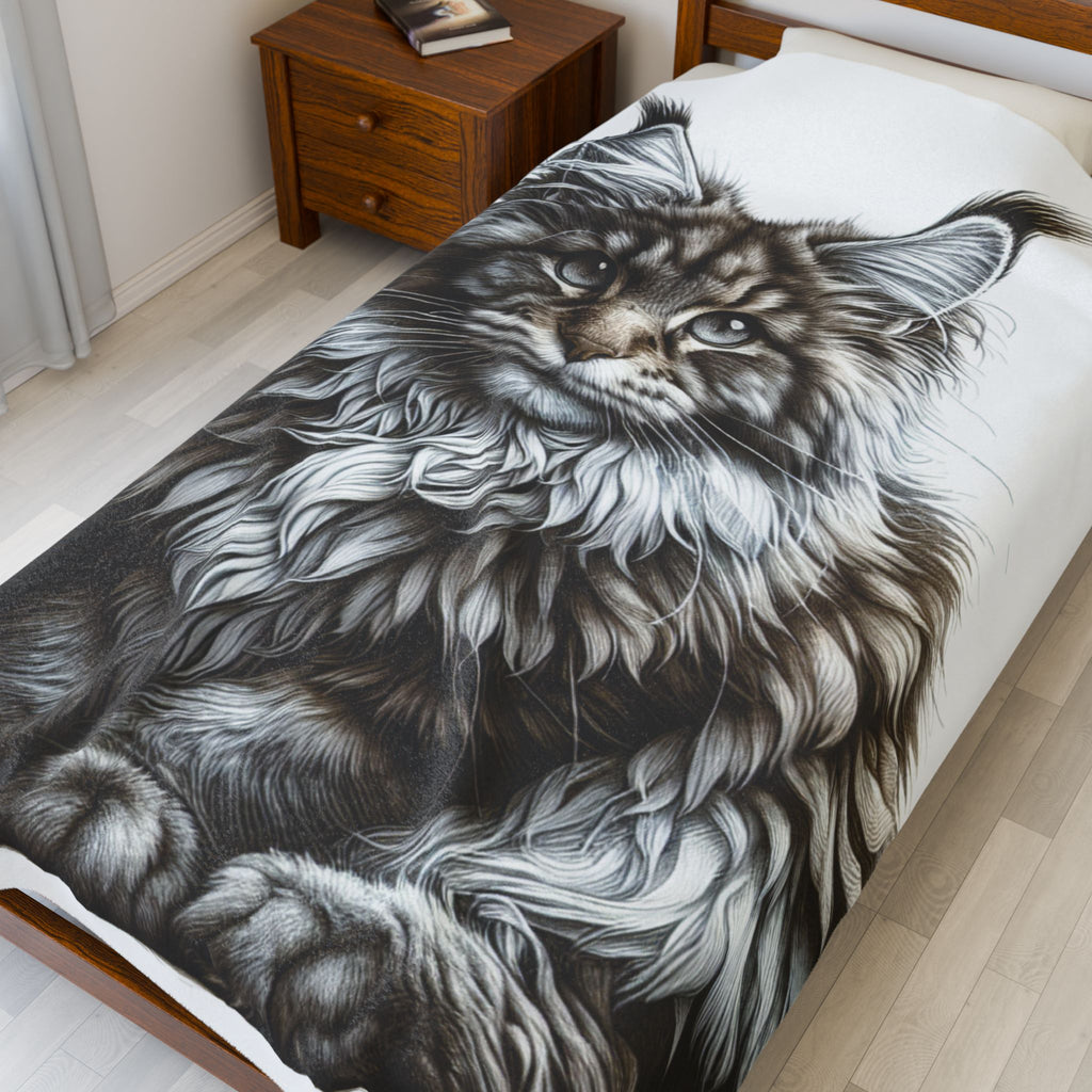 Velveteen Plush Blanket - Maine Coon Cat 3