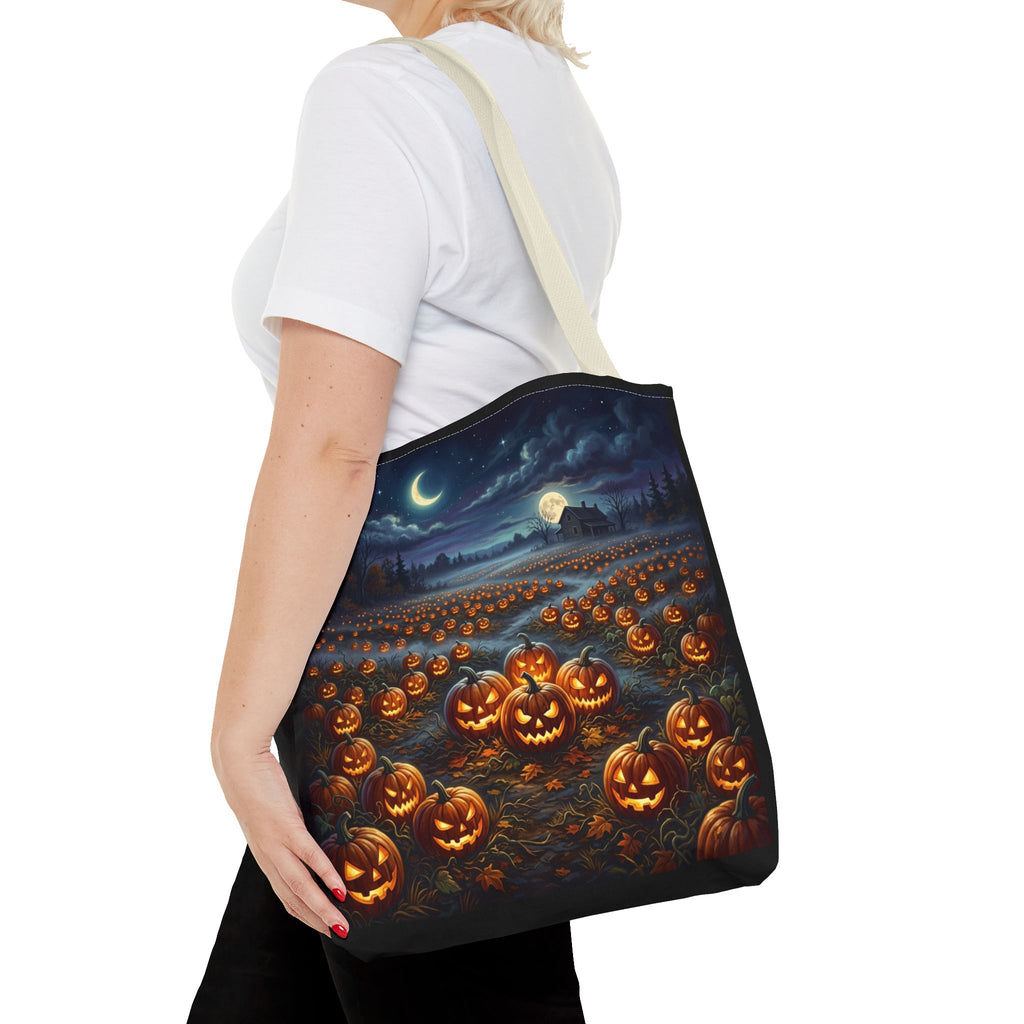 Halloween Pumpkin Patch Tote Bag — Spooky Night Jack-O'-Lantern Canvas Tote