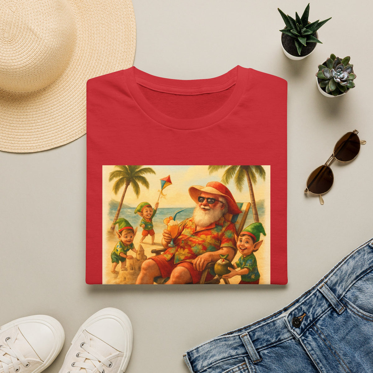 Santa Claus Enjoying Day T-Shirt – Retro Beach Holiday Tee