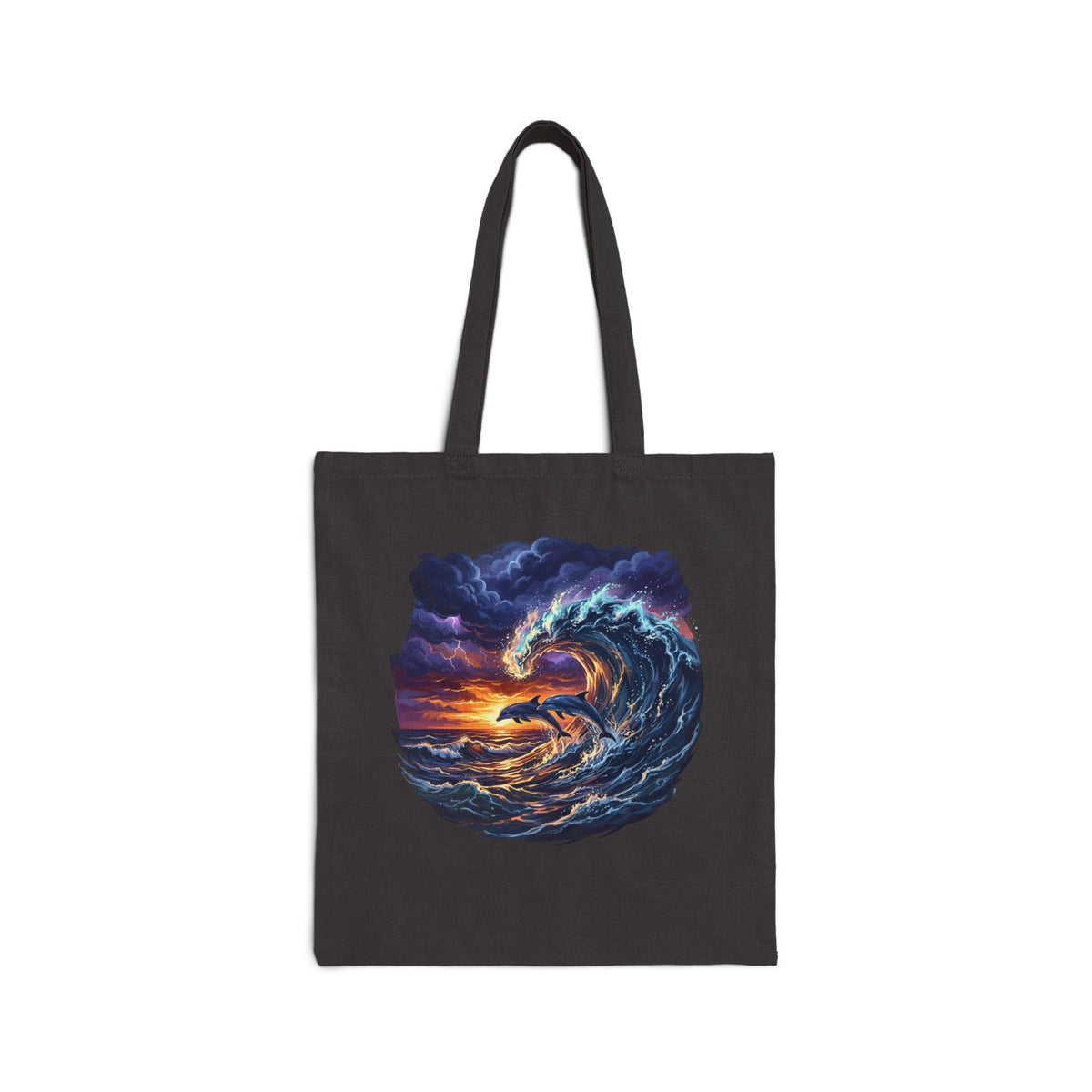 Tote Bag — Sunset Dolphin Wave Canvas Tote