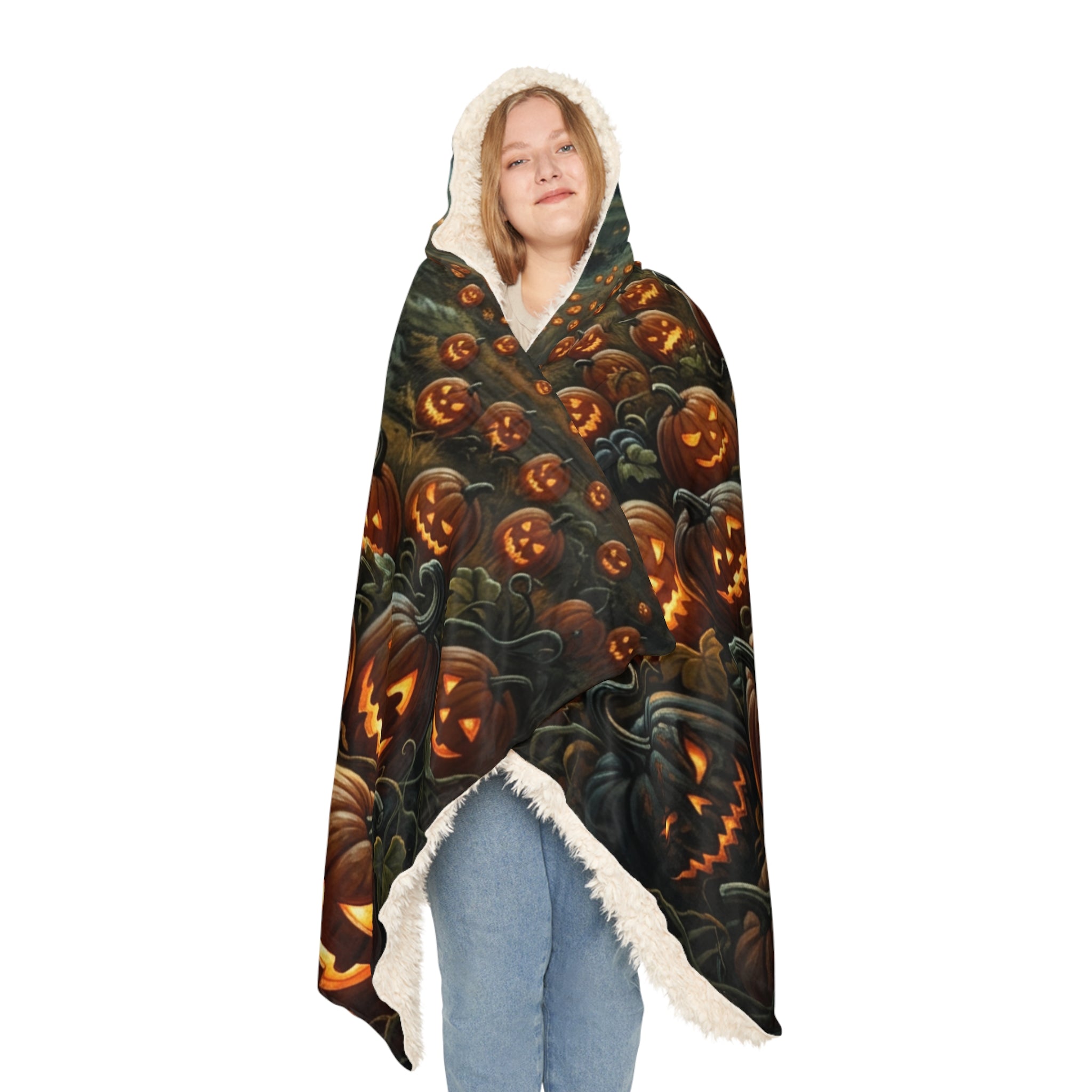 Halloween Jack-O'-Lantern Hooded Blanket — Spooky Pumpkin Snuggle Throw