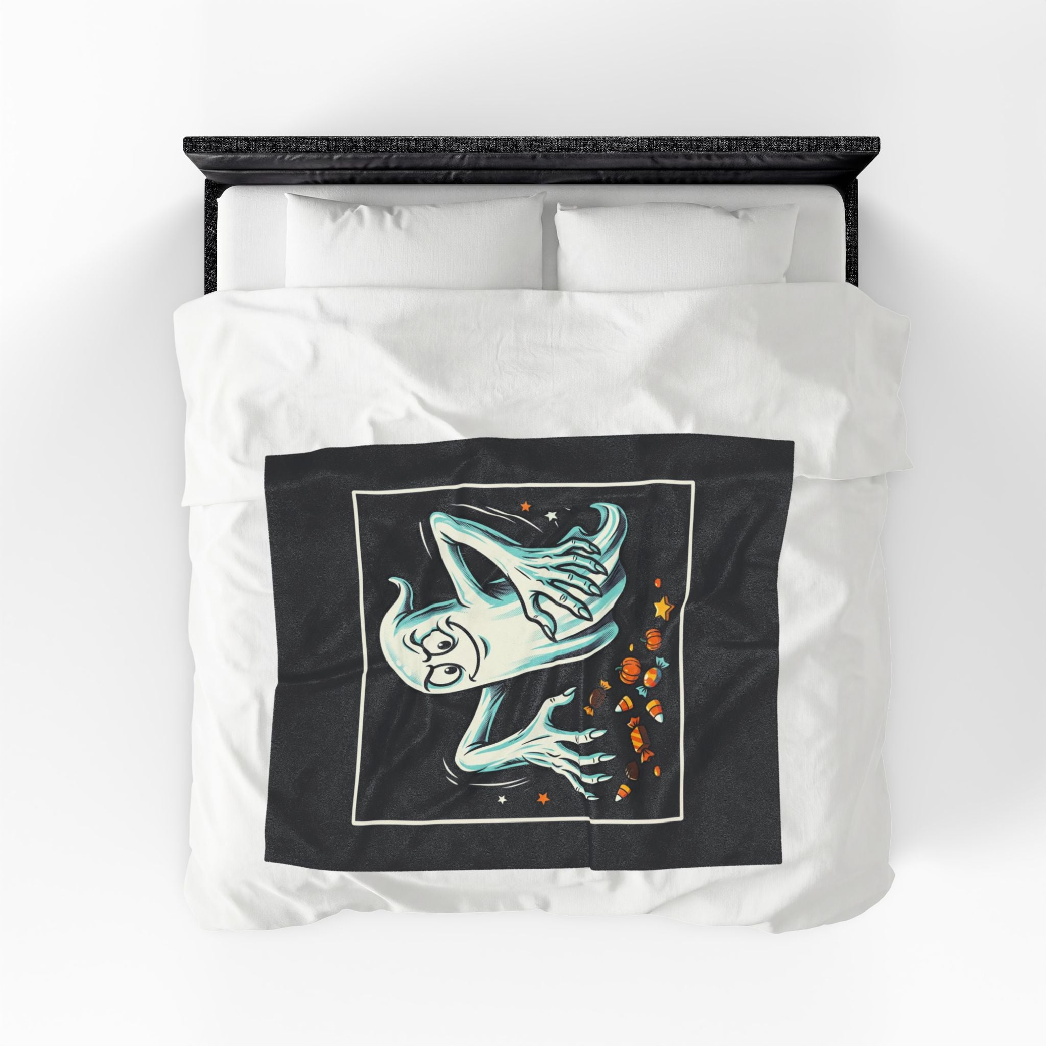 Candy Grabber Ghost Halloween Velveteen Plush Blanket