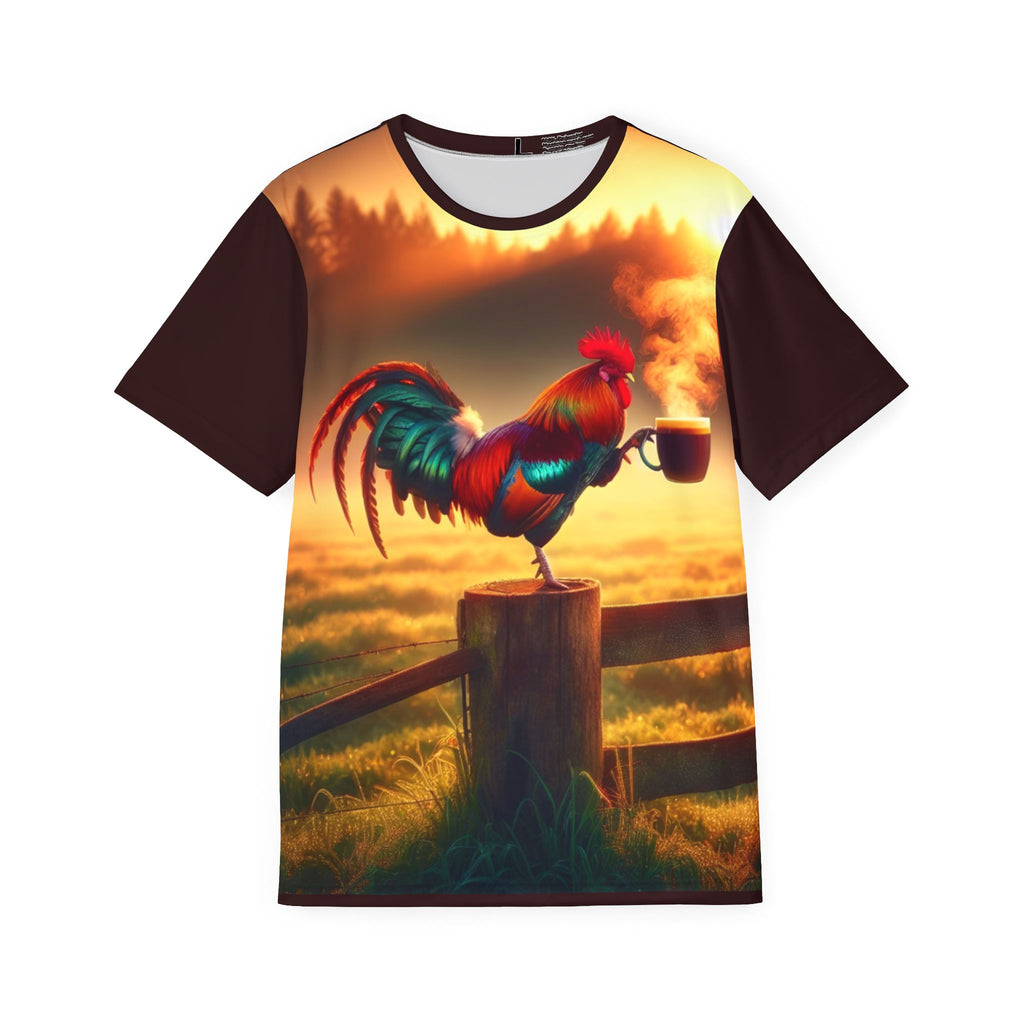 Rooster Sunrise Men’s Sports Jersey — Colorful Farm Morning Graphic Tee