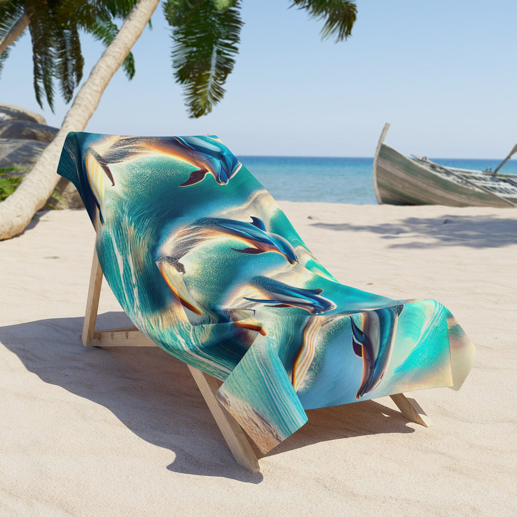 Surfing Dolphins Beach Towel