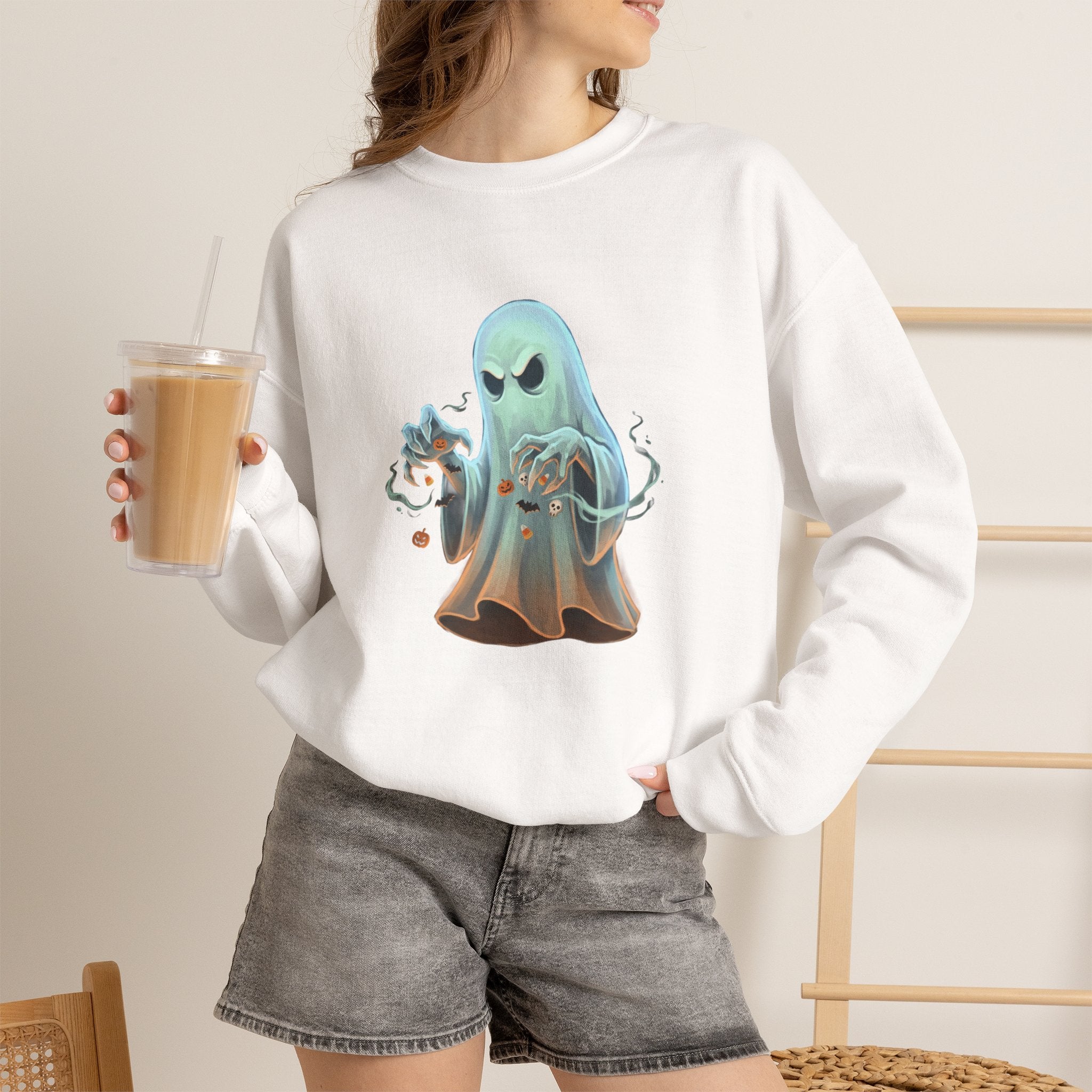 Grumpy Ghost Halloween Crewneck Sweatshirt