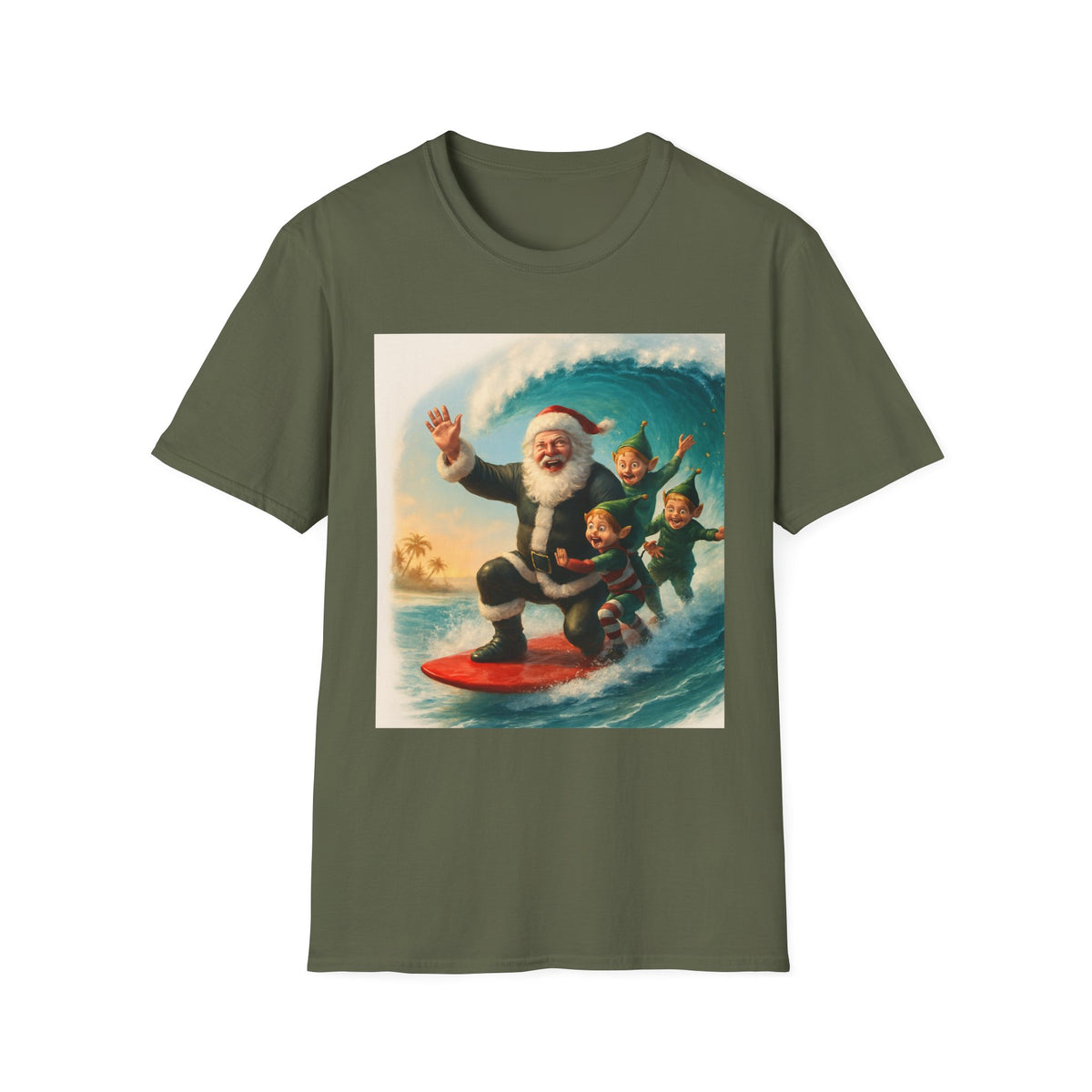 Santa Surfing T-Shirt — Retro Christmas Surfing Santa Tee