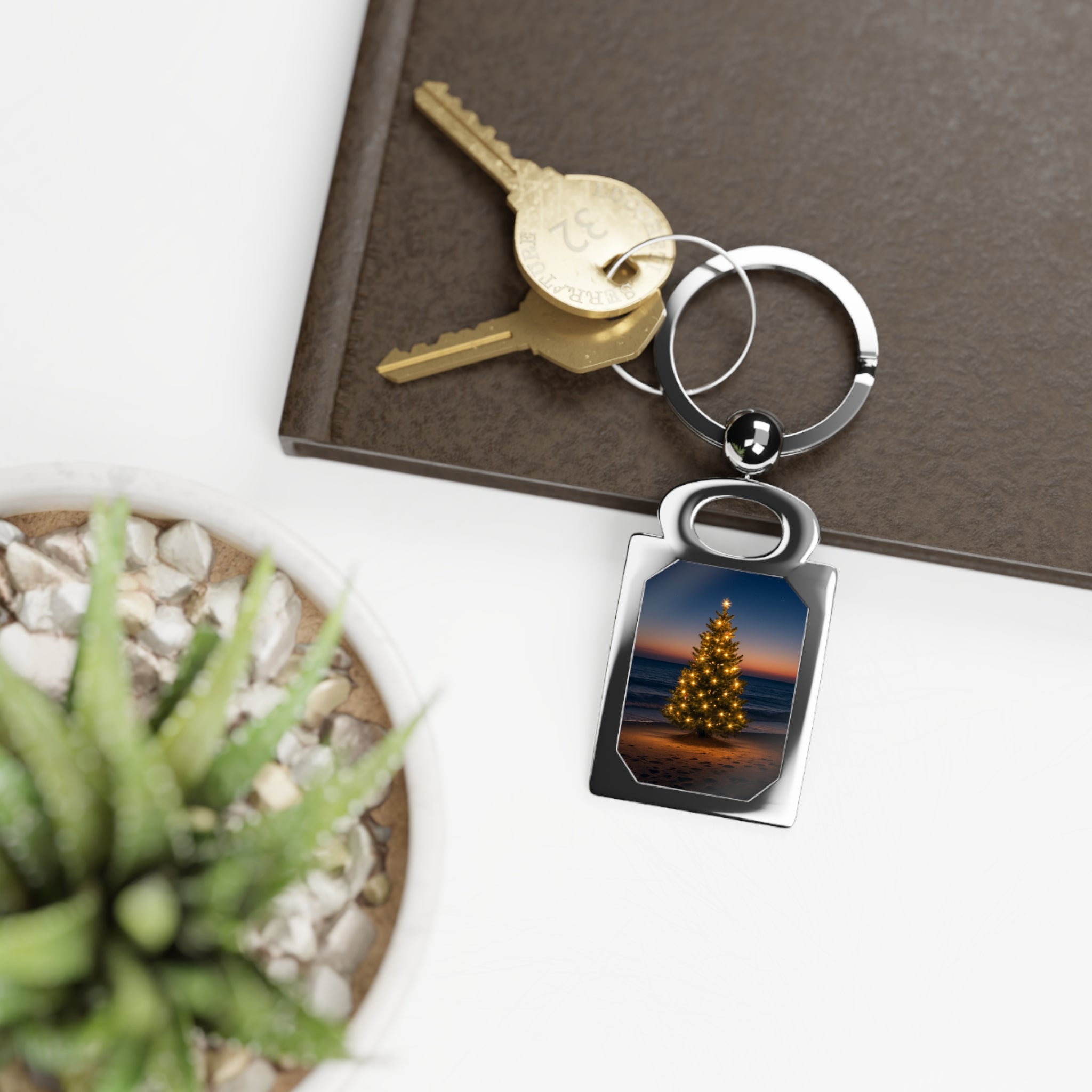 Christmas Tree Photo Keyring — Rectangle Personalized Keychain