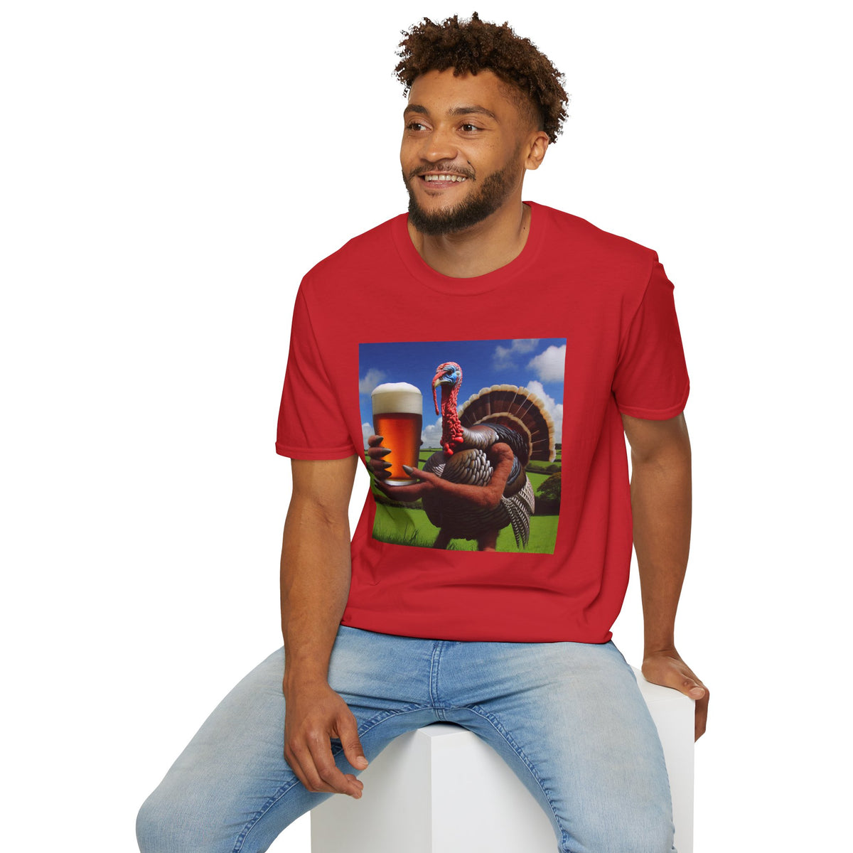 Thankful Turkey Beer T-Shirt — Funny Thanksgiving Turkey Holding Pint Tee