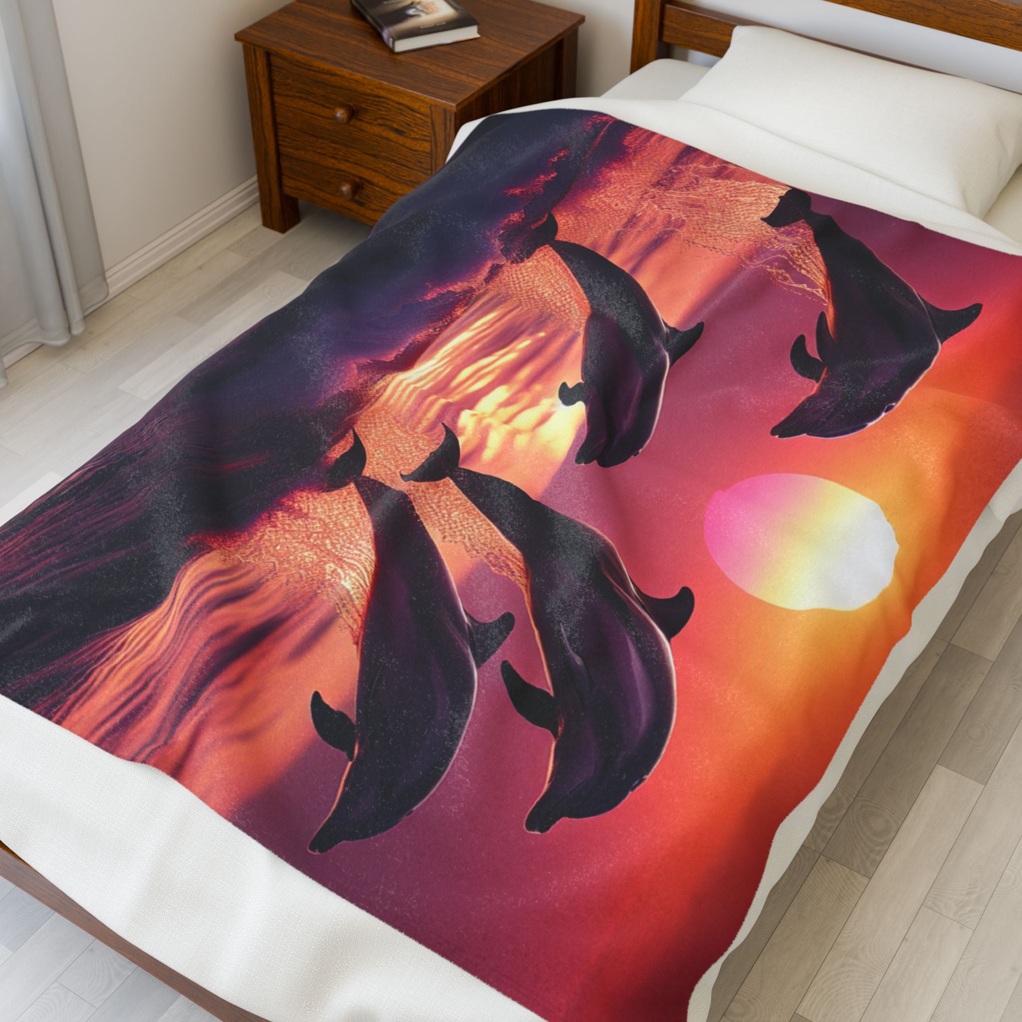 Velveteen Plush Blanket - Dolphins 3