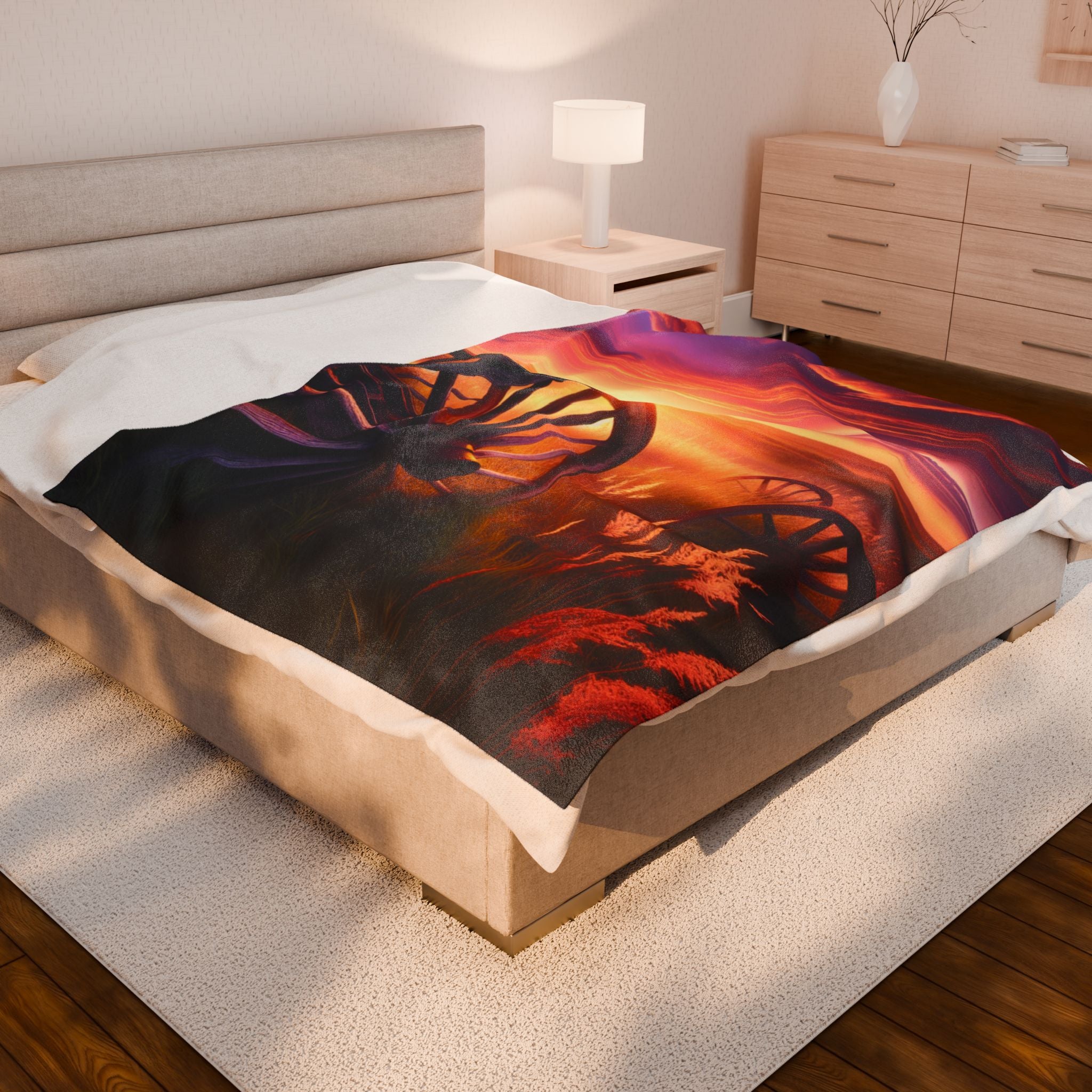 Velveteen Plush Blanket - Wagon Wheels Sunset