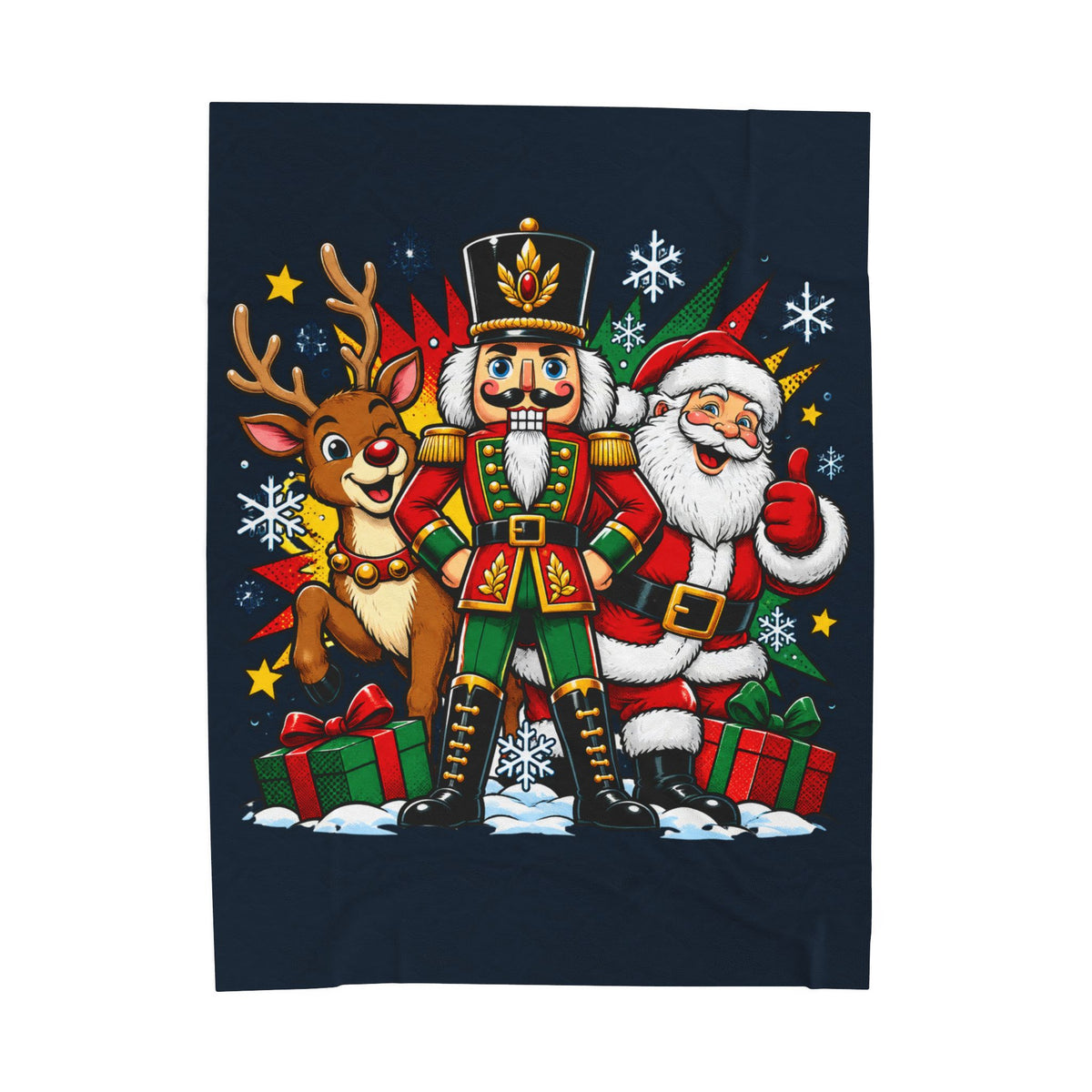 Christmas Nutcracker, Santa & Reindeer Velveteen Plush Blanket