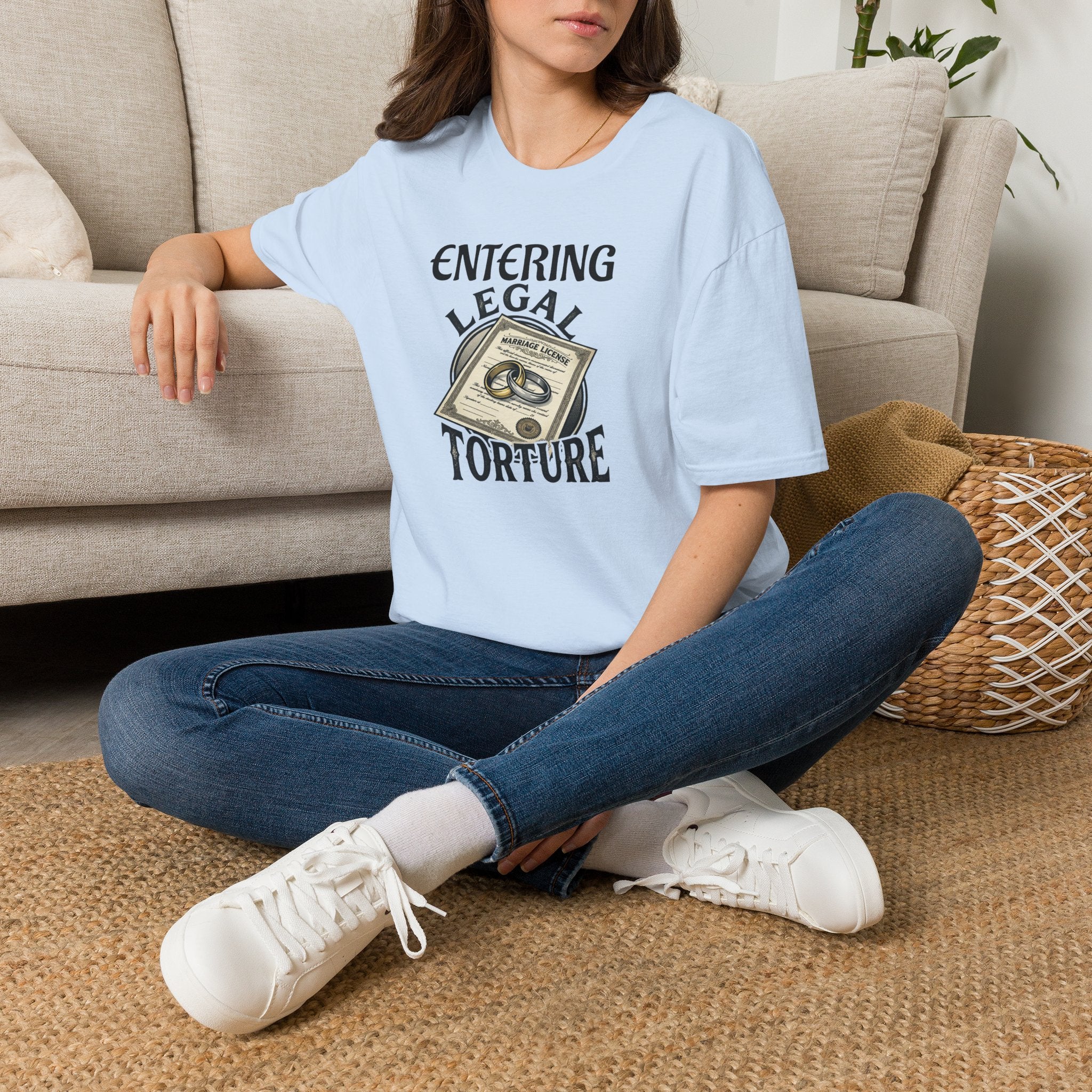 Entering Legal Torture Marriage License T‑Shirt — Funny Wedding / Bride & Groom Gift