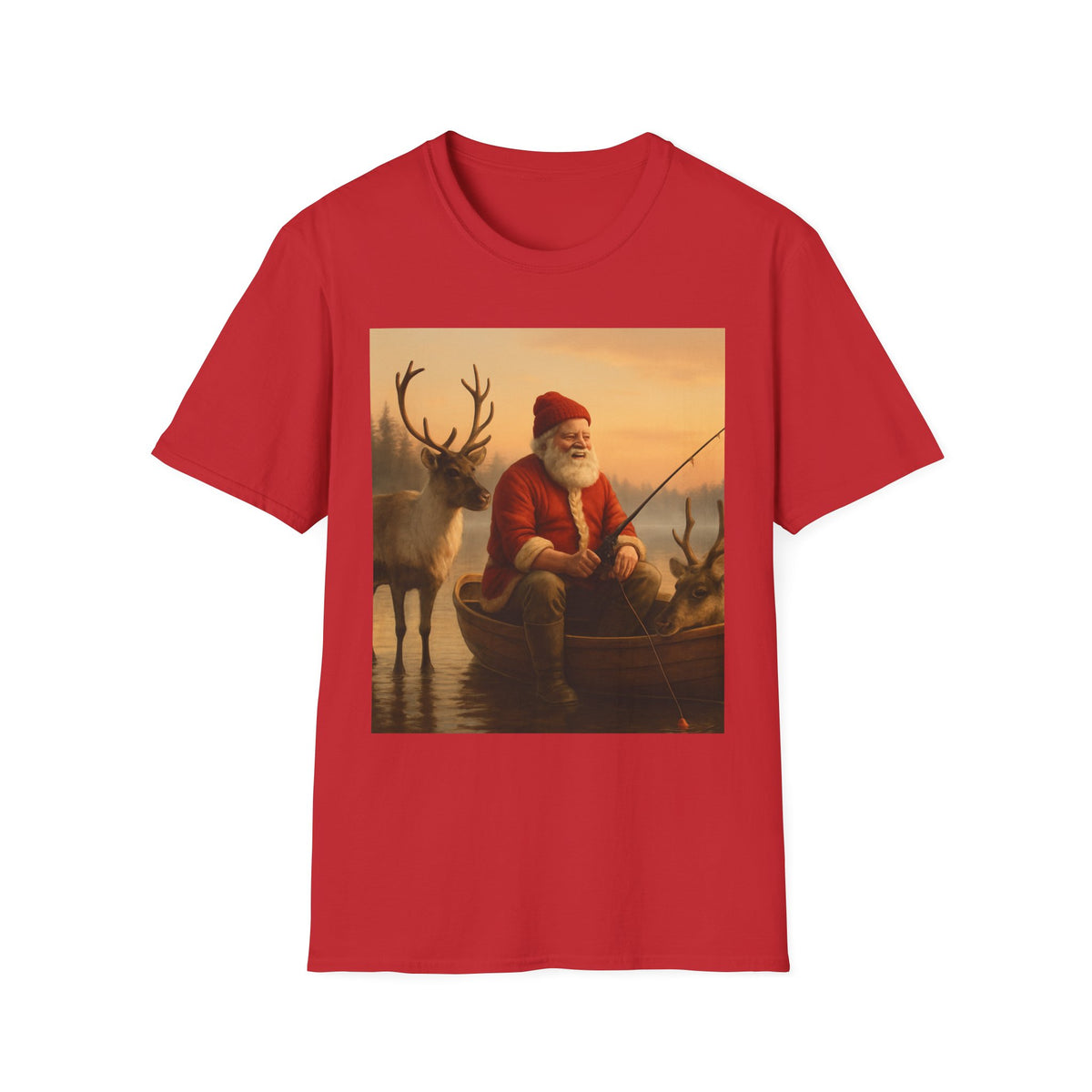 Santa Fishing with Reindeer T-Shirt