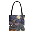 Halloween Haunted Night Tote Bag – Spooky Scarecrow & Skeletons All-Over Print