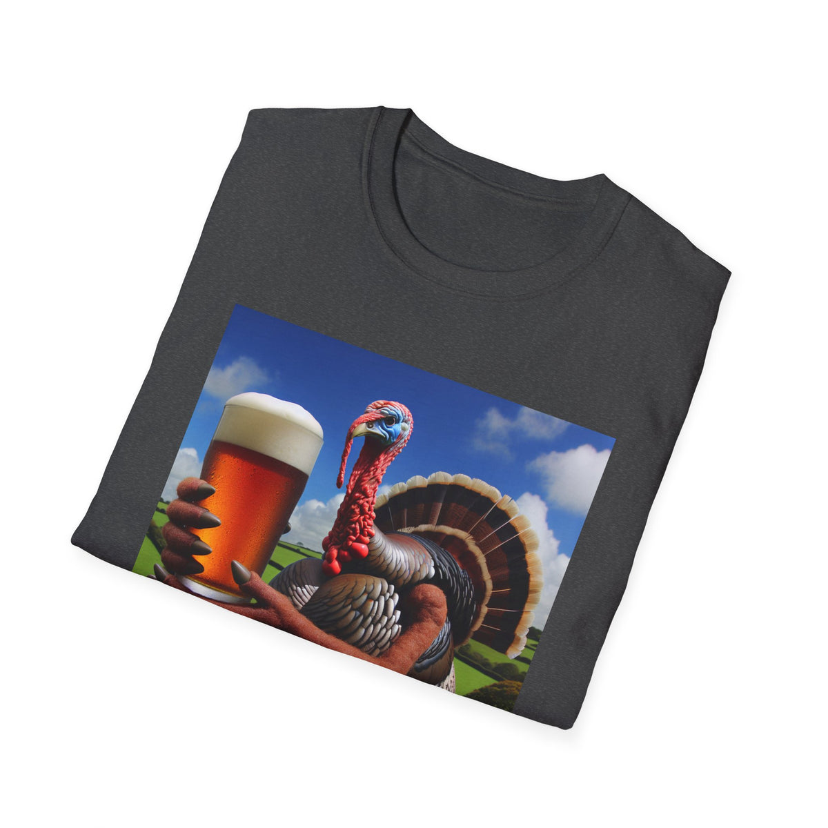 Thankful Turkey Beer T-Shirt — Funny Thanksgiving Turkey Holding Pint Tee