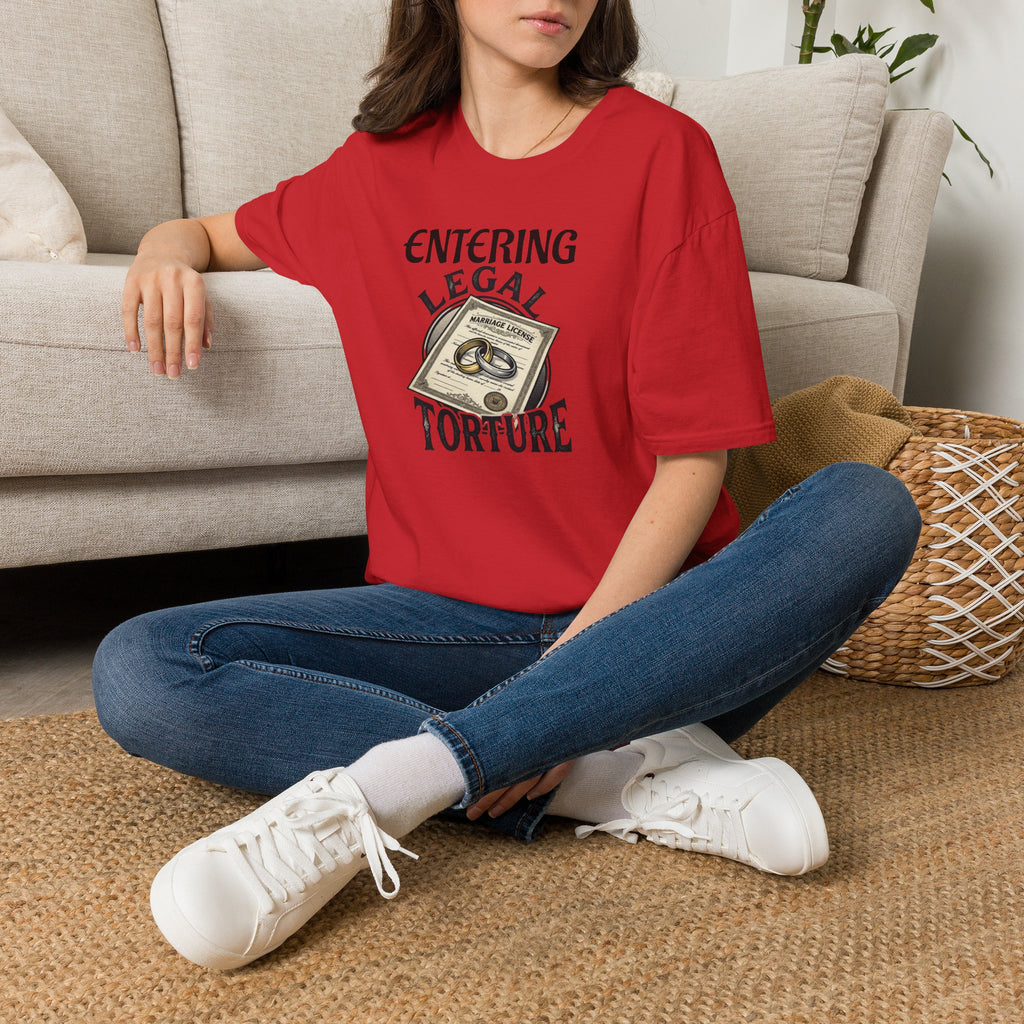 Entering Legal Torture Marriage License T‑Shirt — Funny Wedding / Bride & Groom Gift