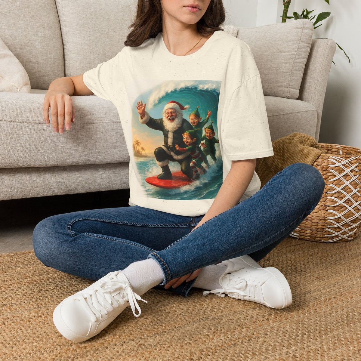 Santa Surfing T-Shirt — Retro Christmas Surfing Santa Tee