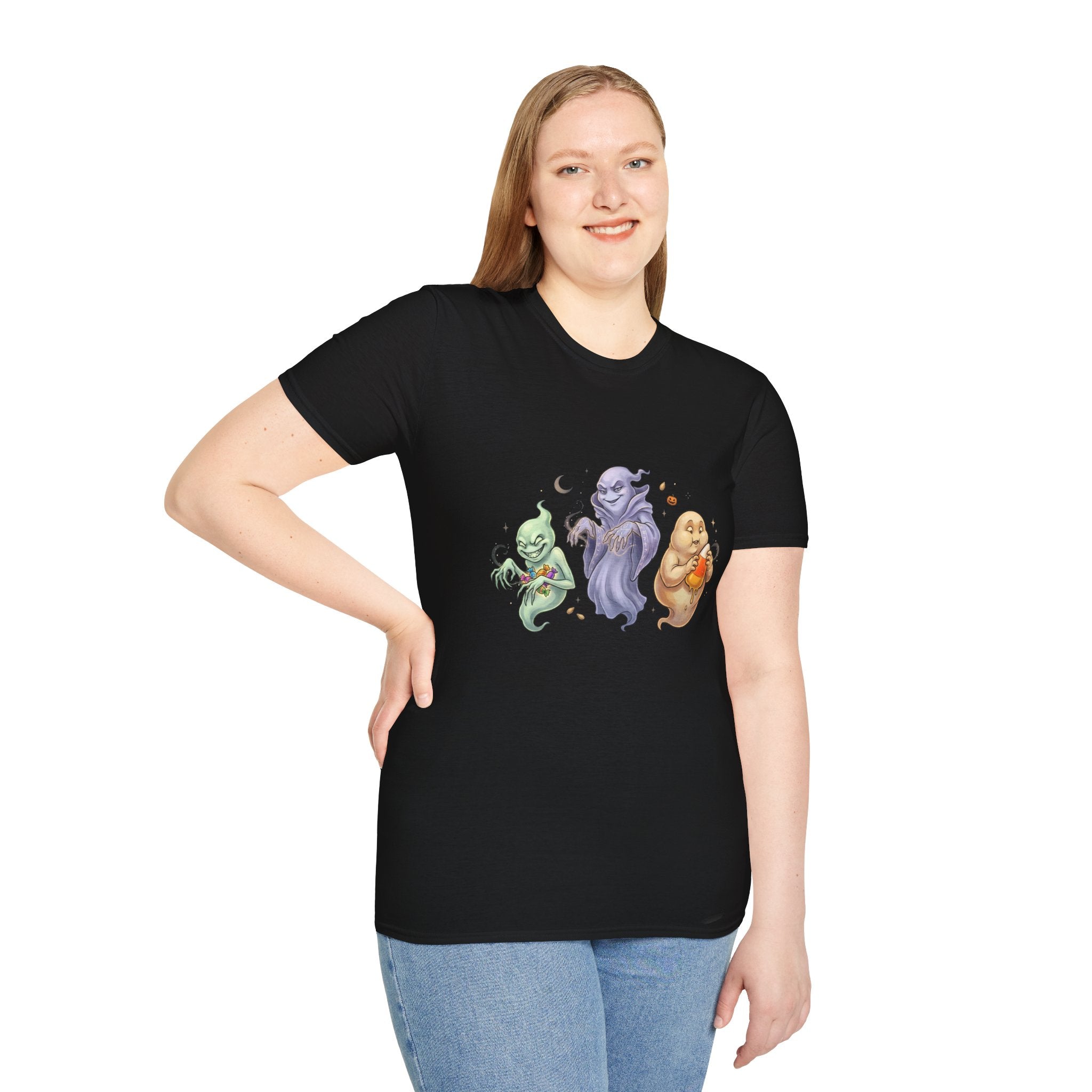 Three Quirky Ghosts Halloween Unisex Softstyle T-Shirt