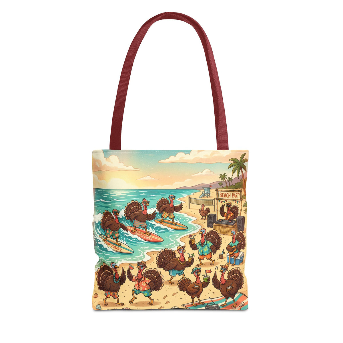 Surfing Turkeys Beach Tote Bag – Funny Thanksgiving Summer Beach Tote
