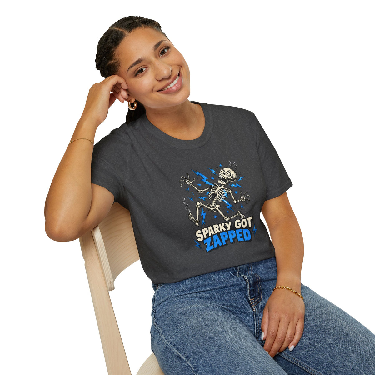 Sparky Got Zapped Skeleton Graphic T-Shirt