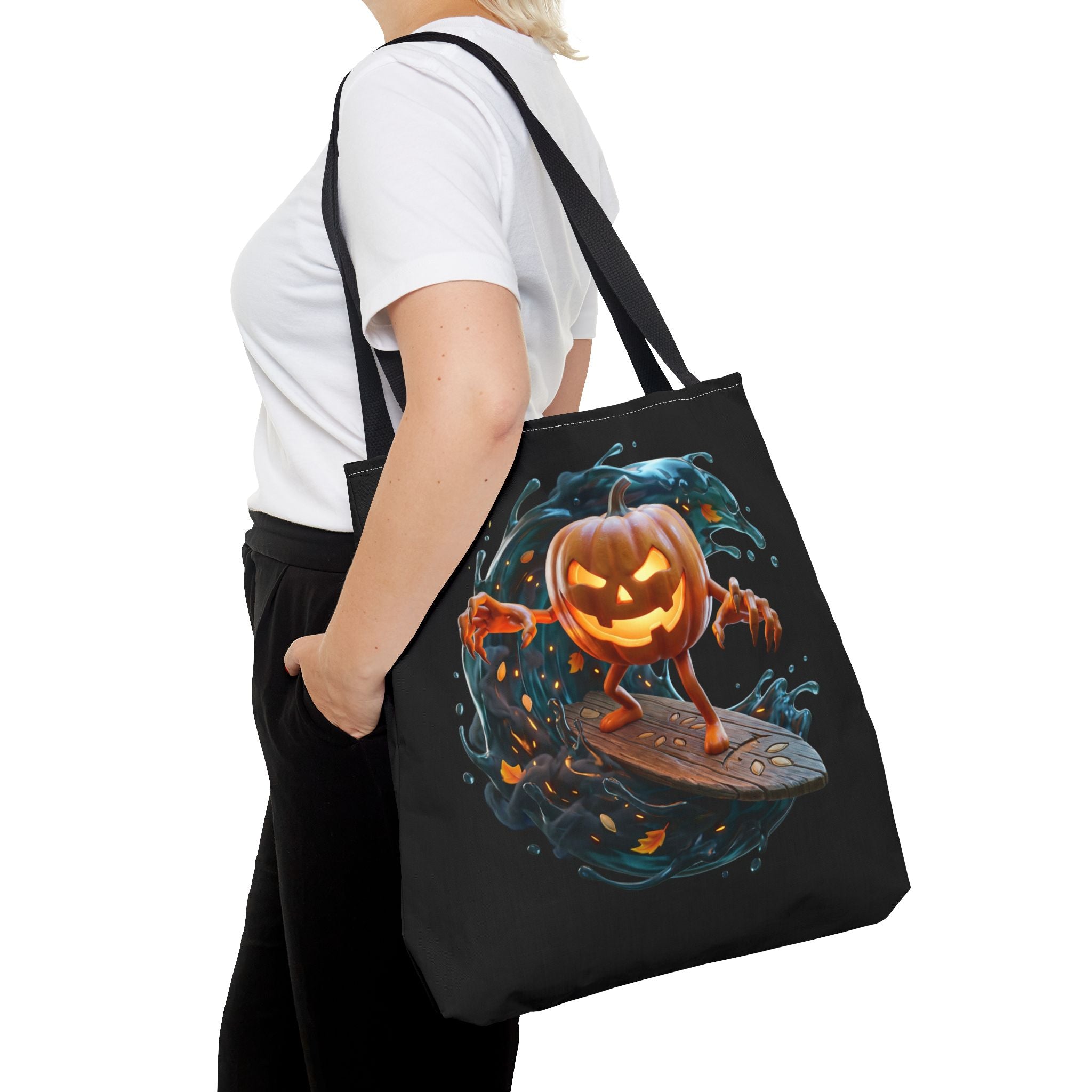 Halloween Pumpkin Surf Tote Bag — Spooky Jack-O'-Lantern Surfing Beach Tote