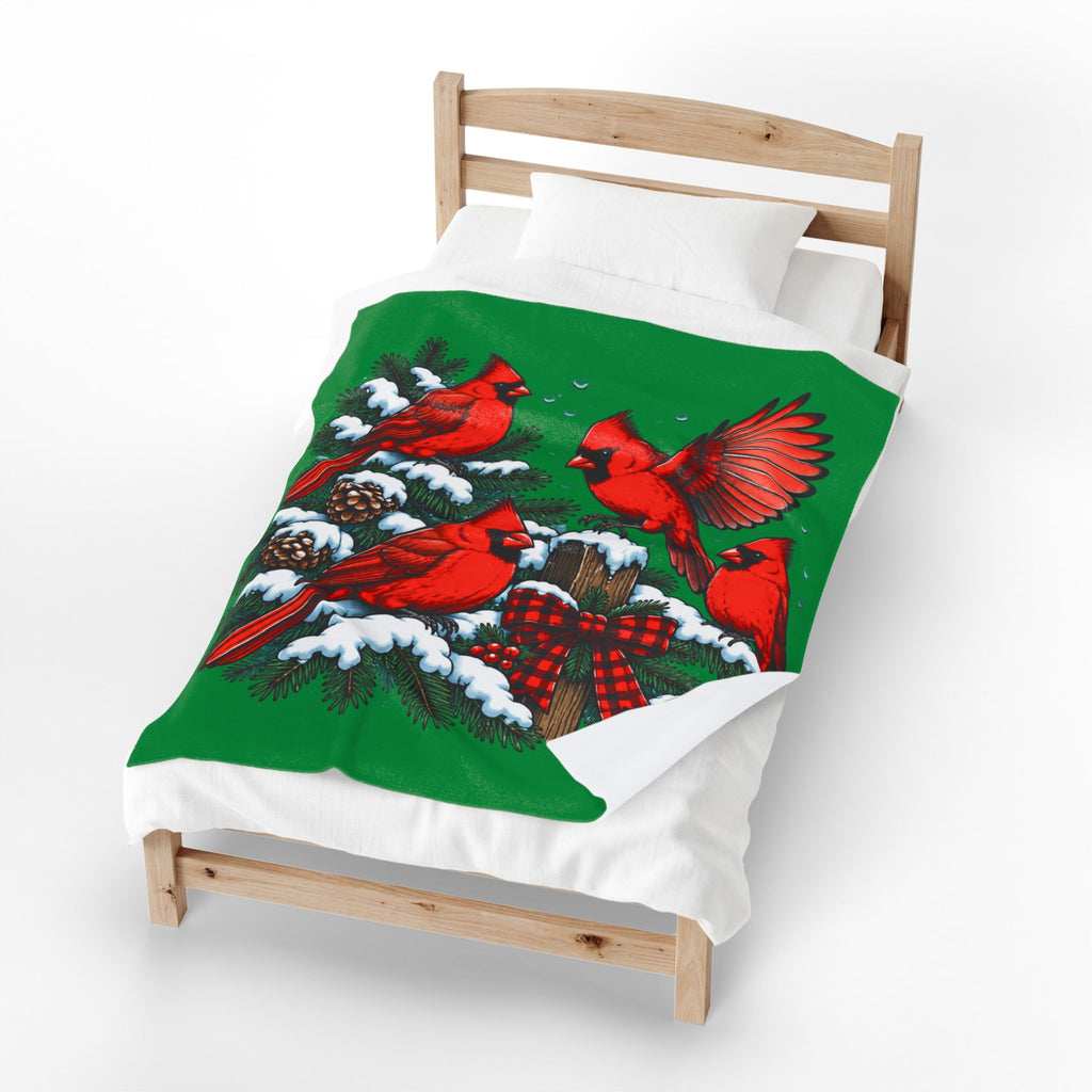 Christmas Cardinal Velveteen Plush Blanket