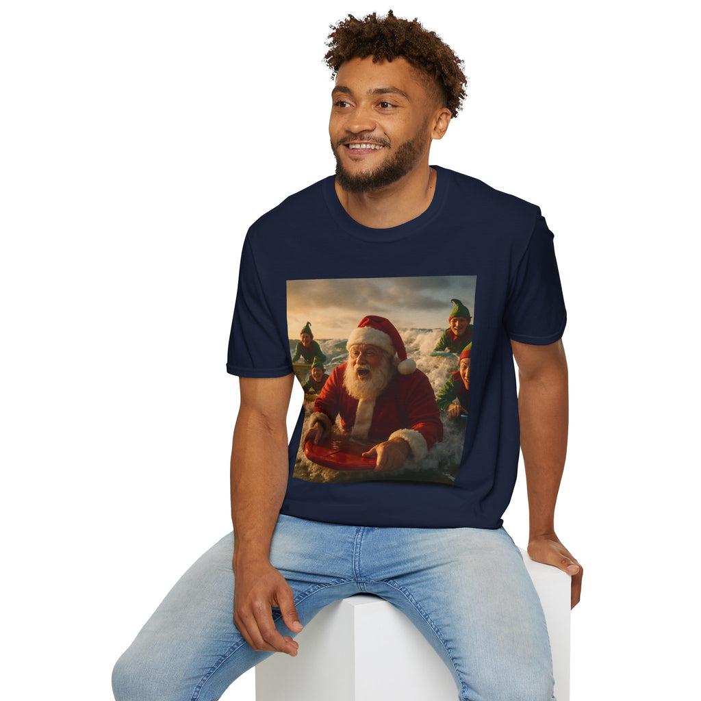 Santa Surfing T-Shirt — Funny Christmas Holiday Surf Santa Tee