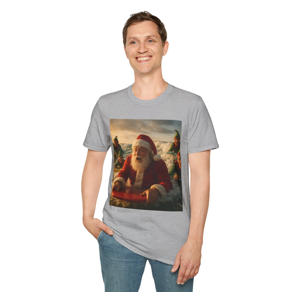 Santa Surfing T-Shirt — Funny Christmas Holiday Surf Santa Tee