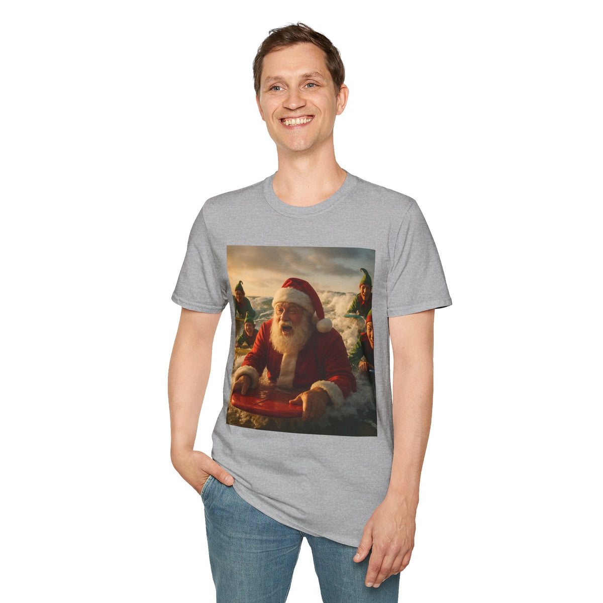 Santa Surfing T-Shirt — Funny Christmas Holiday Surf Santa Tee