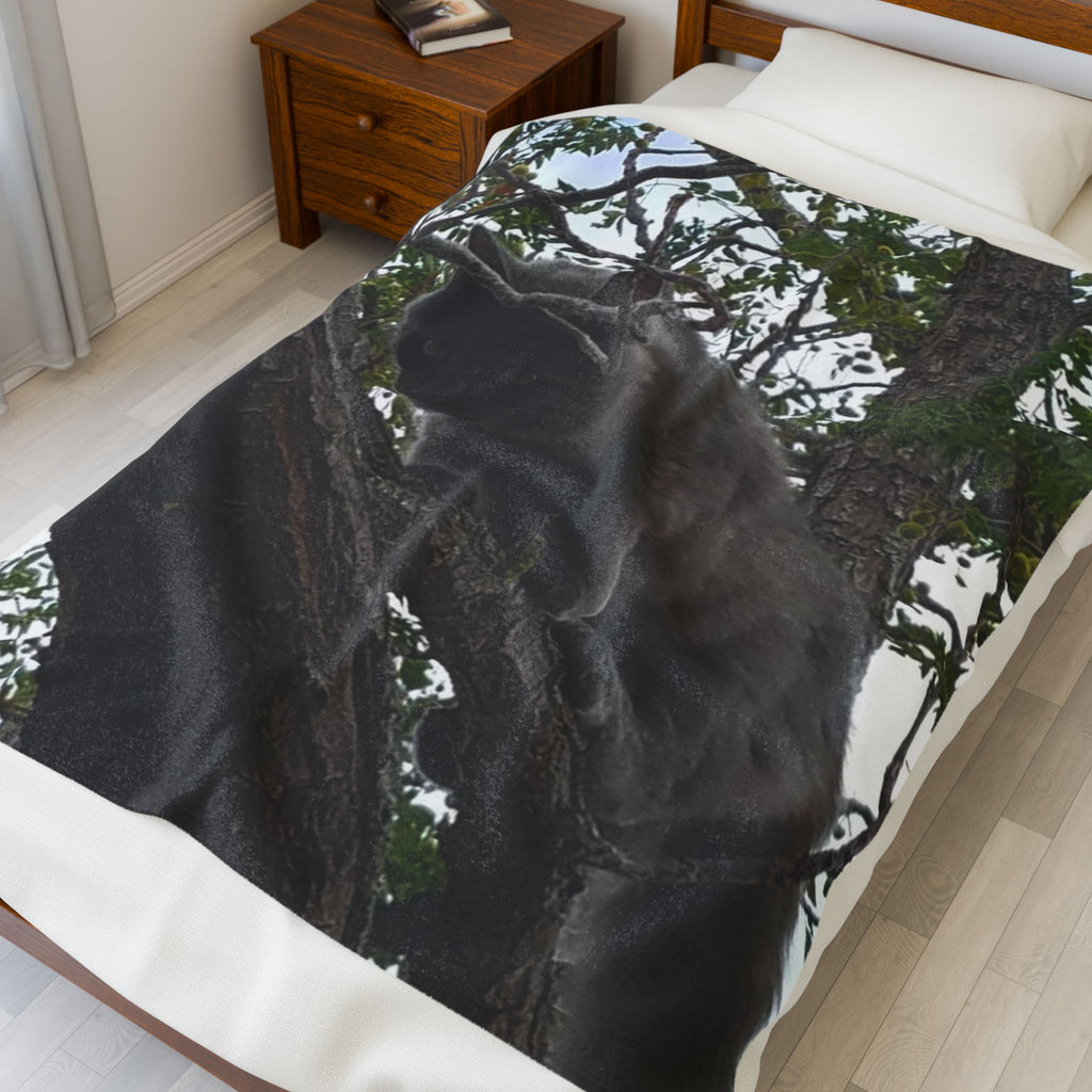 Velveteen Plush Blanket - Cat in Tree