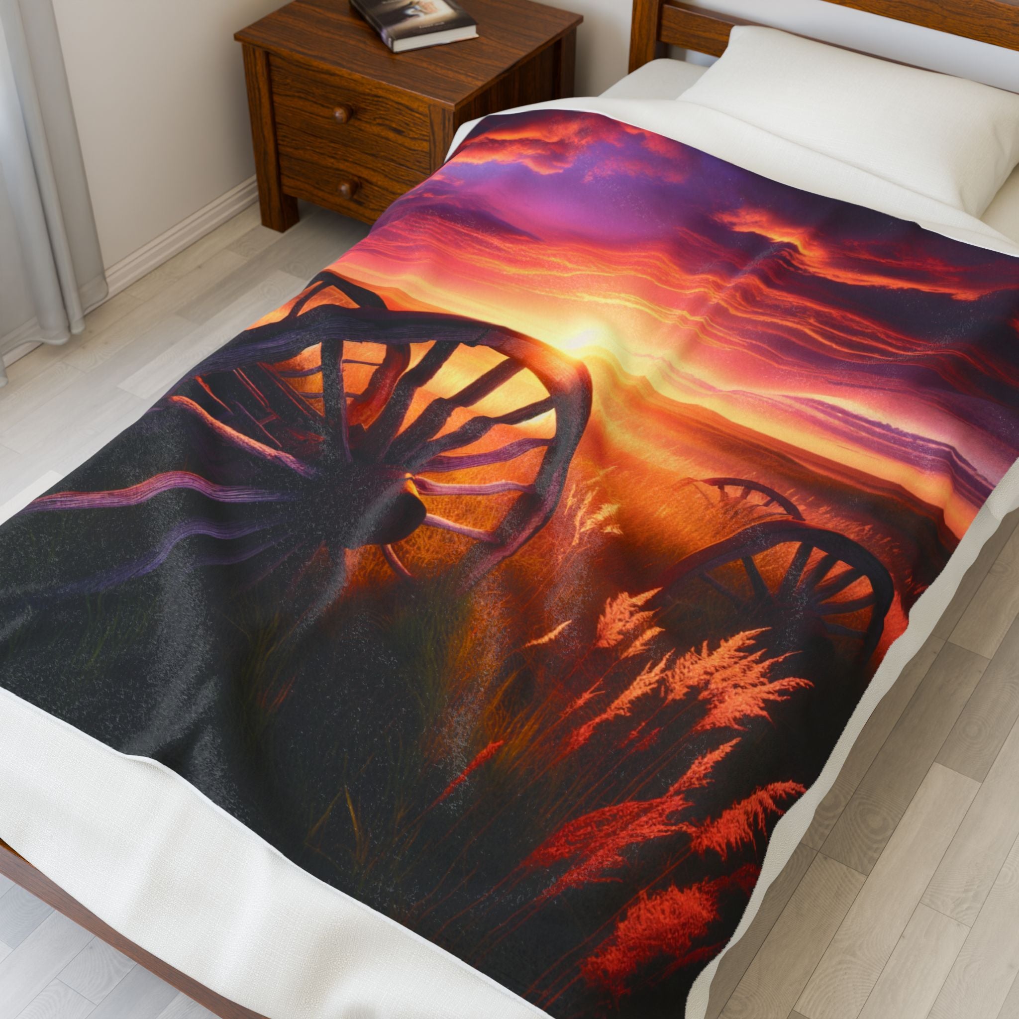 Velveteen Plush Blanket - Wagon Wheels Sunset