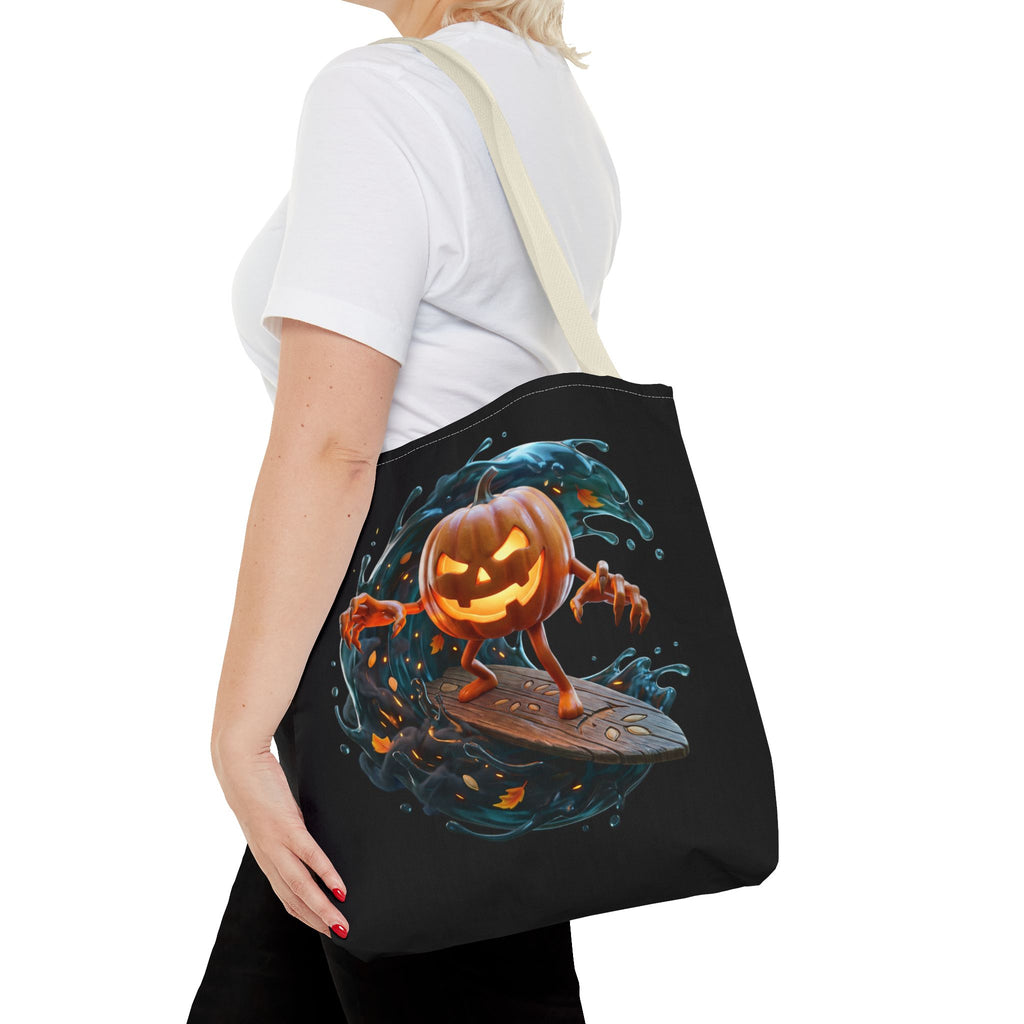 Halloween Pumpkin Surf Tote Bag — Spooky Jack-O'-Lantern Surfing Beach Tote