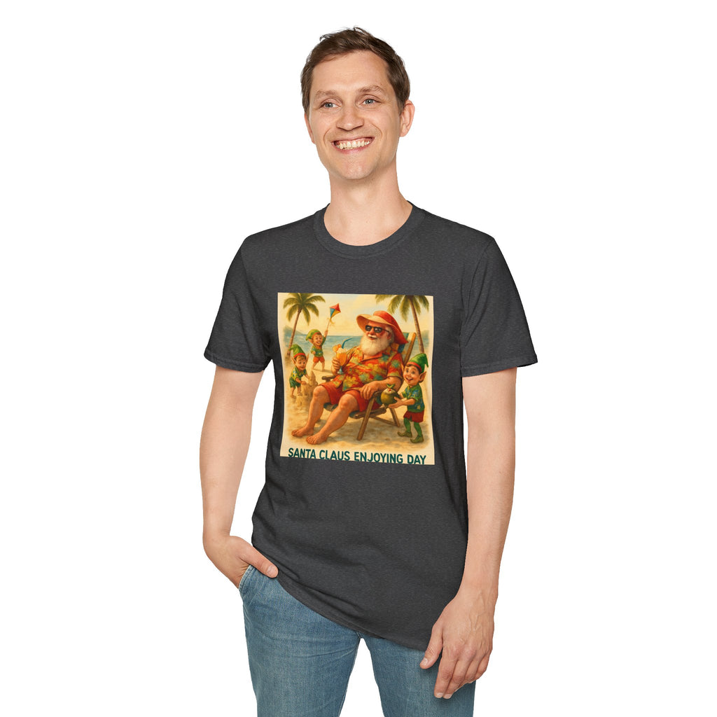 Santa Claus Enjoying Day T-Shirt – Retro Beach Holiday Tee