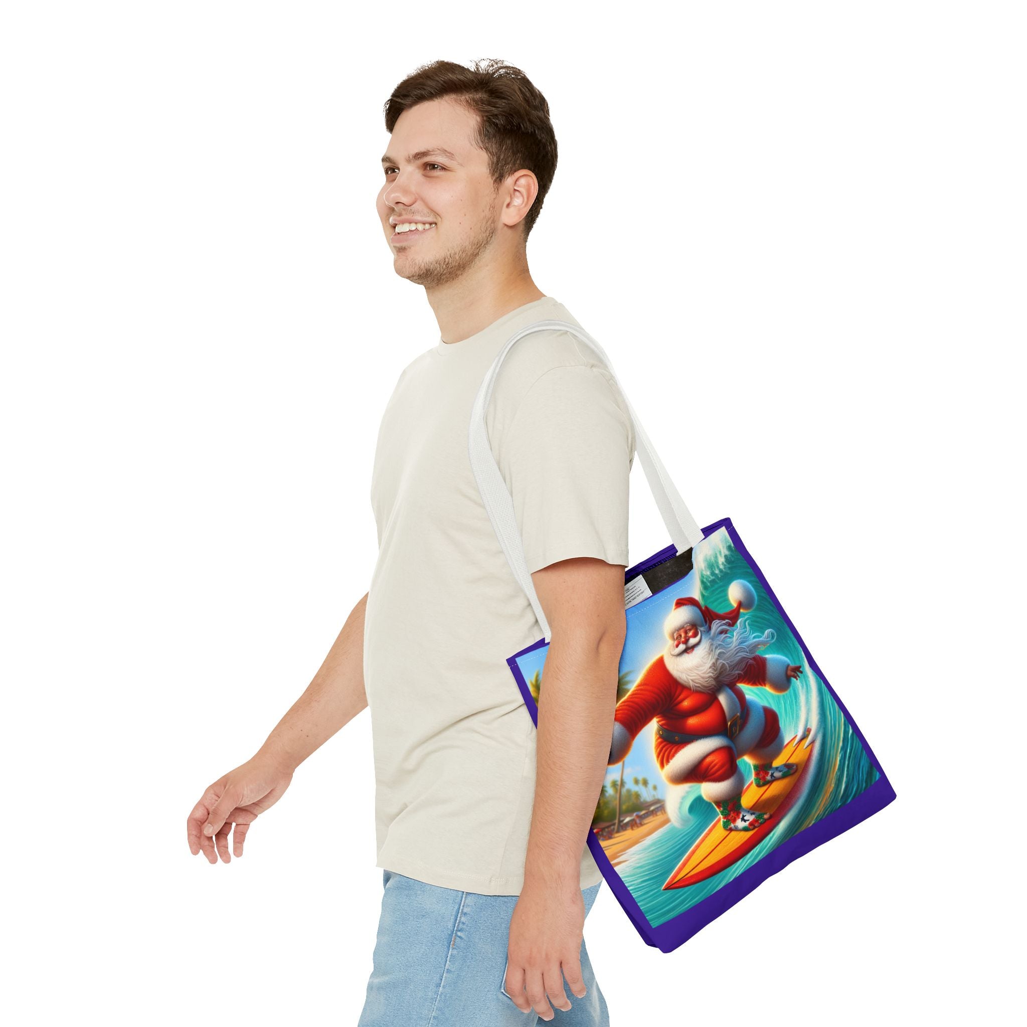 Surfing Santa Tote Bag — Tropical Christmas Beach Holiday Tote