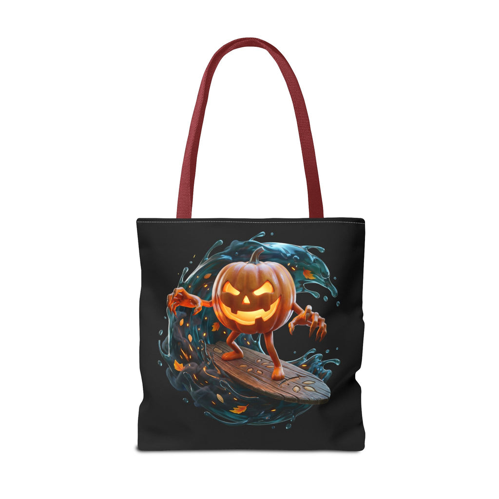 Halloween Pumpkin Surf Tote Bag — Spooky Jack-O'-Lantern Surfing Beach Tote