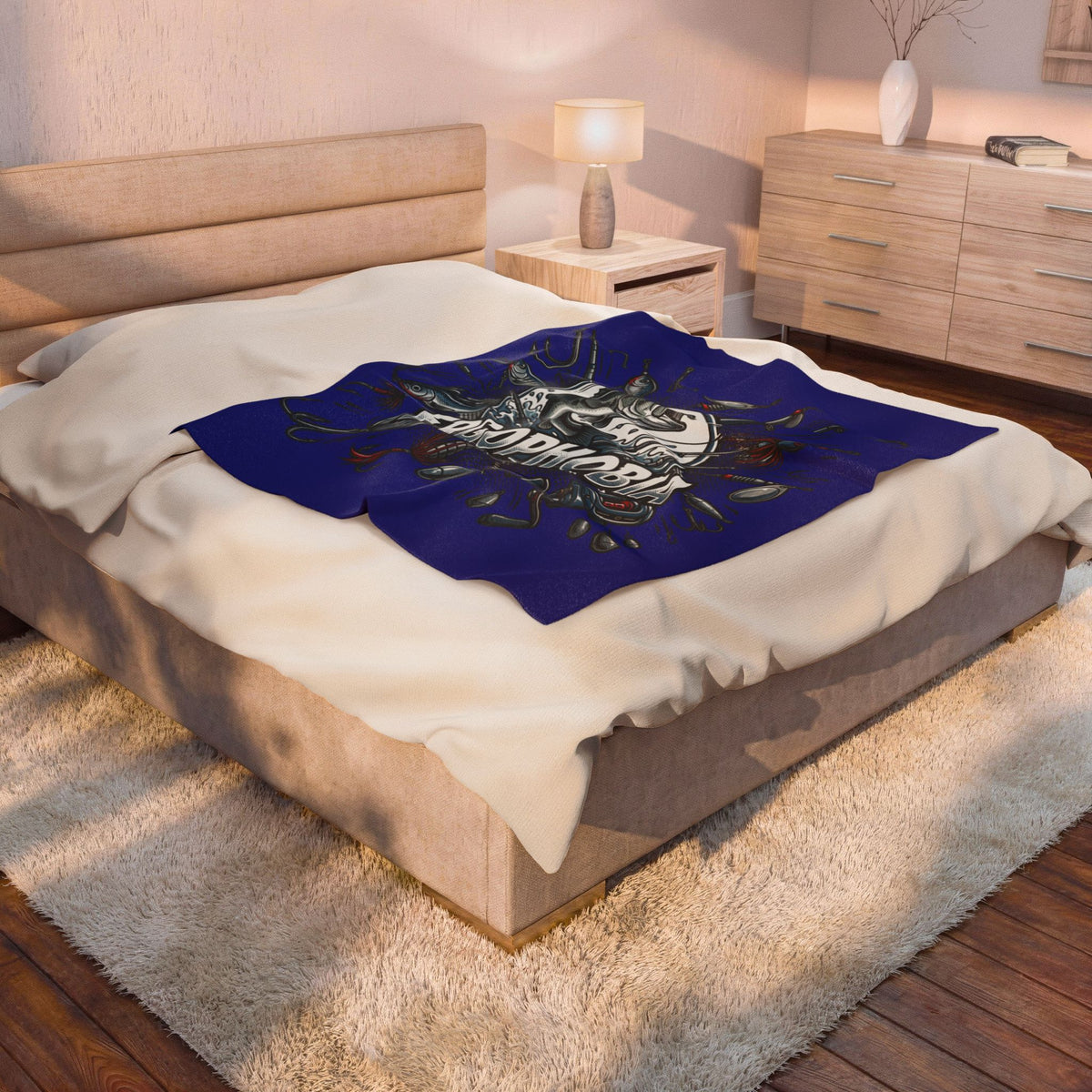 Fishing Graphic Velveteen Plush Blanket – “ERGOPHOBIA” Bass Design